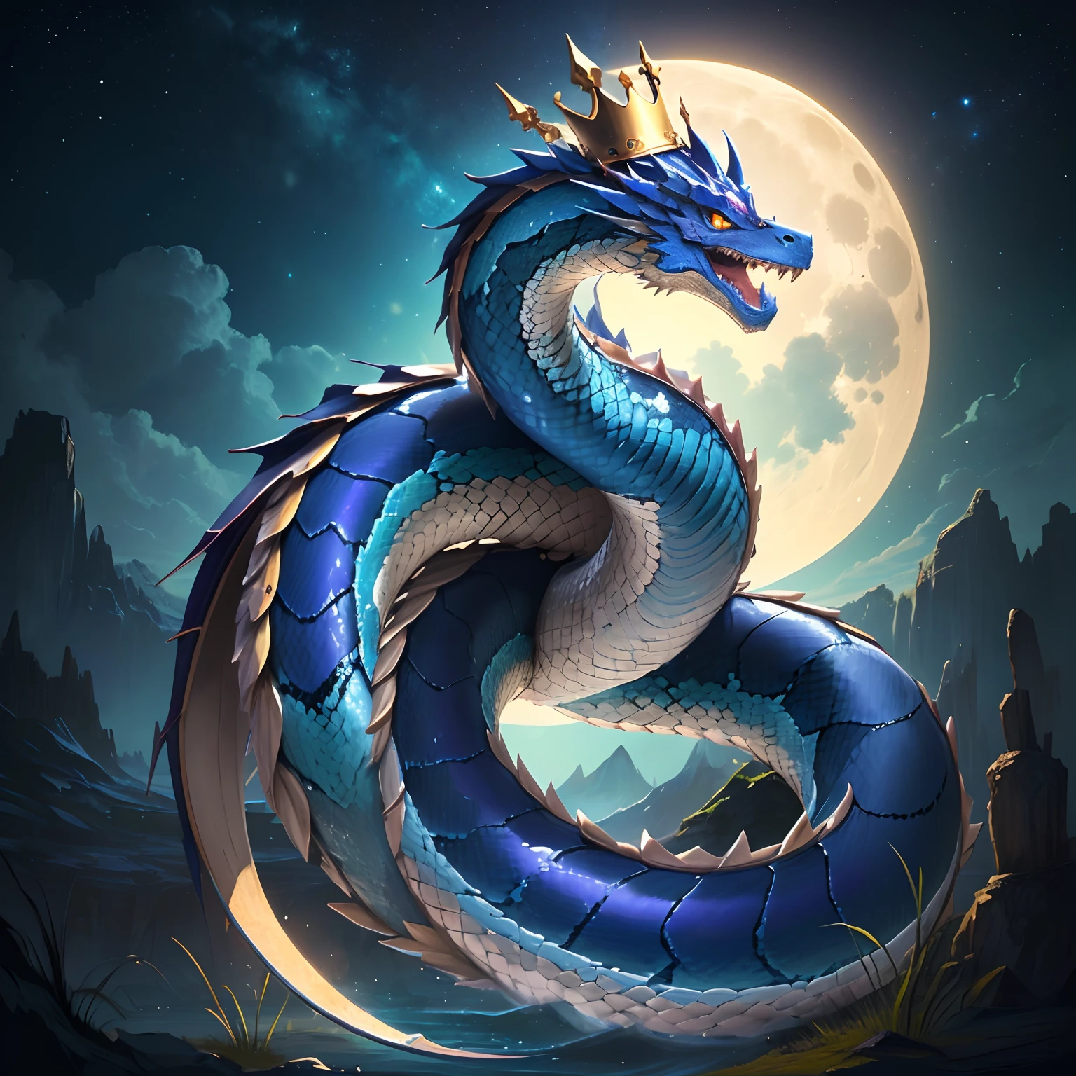 Blue dragon snake with moon in the background with crown profile picture