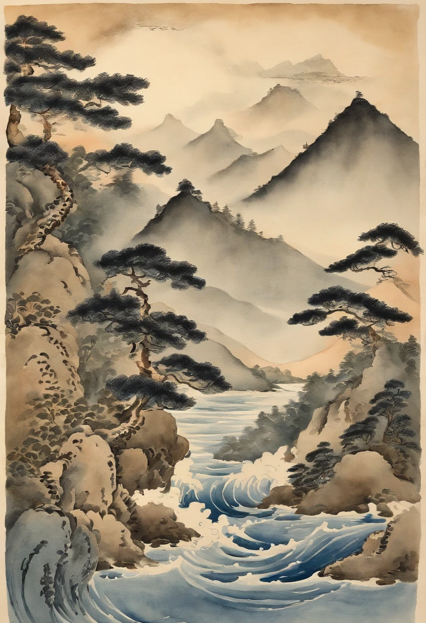 Best Quality, style of hokusai, ukiyoe painting, femele,Smoke pipes,scroll