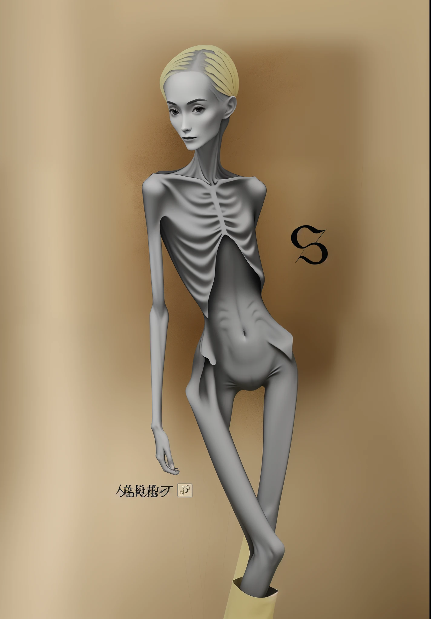 Emaciated body and hungry stomach,Very slim waist and legs,Thin figure,Sunken abdomen,Tight black silk clothes