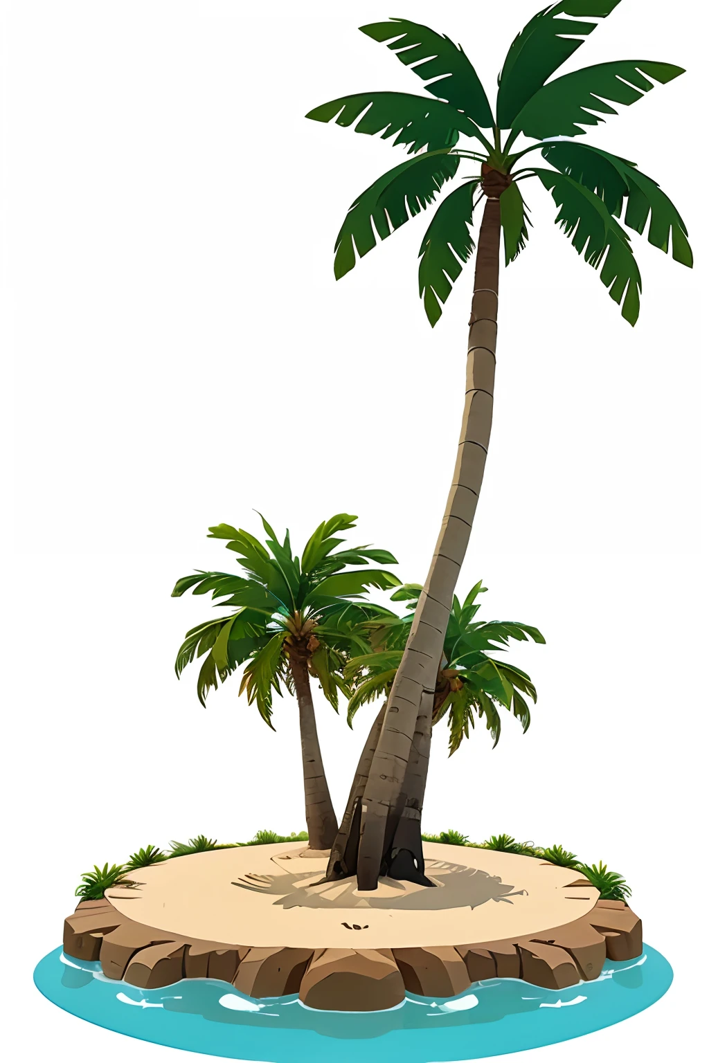 Cartoon illustration of an island with a palm tree for children on a white background
