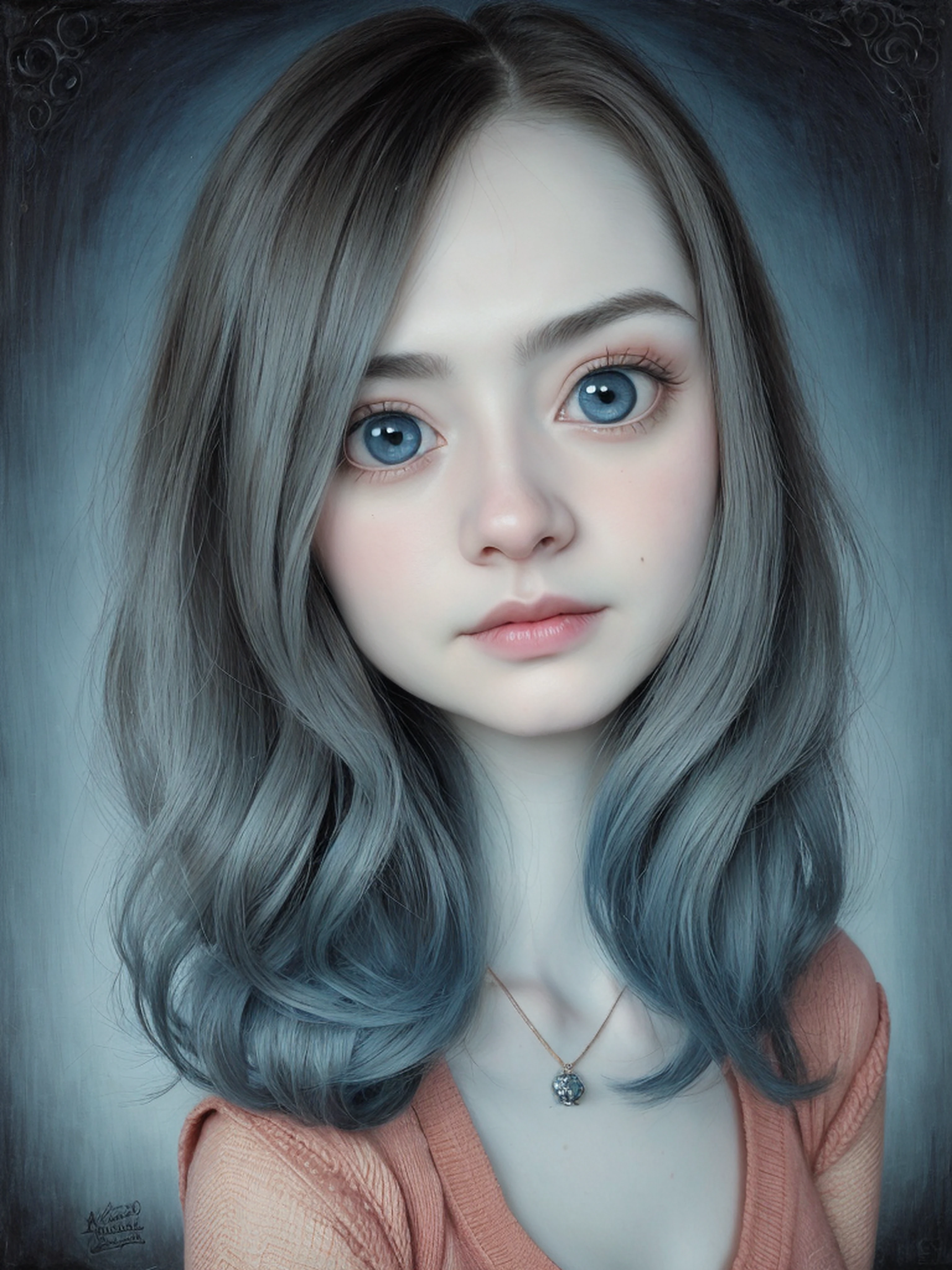 Un primer plano de una chica muy triste con el pelo largo (rubio) And the big blue eyes showing huge ((pechos)), Anton Semenov, Mark Ryden muy detallado, Estilo Mark Ryden, Mark Ryden en el estilo de, Estilo de Mark Ryden, inspirado por Mark Ryden, Naoto Hattori, Adorable pintura digital, cara linda. DarkFantasy, Estilo Wlop Loish y Clamp, desnuda