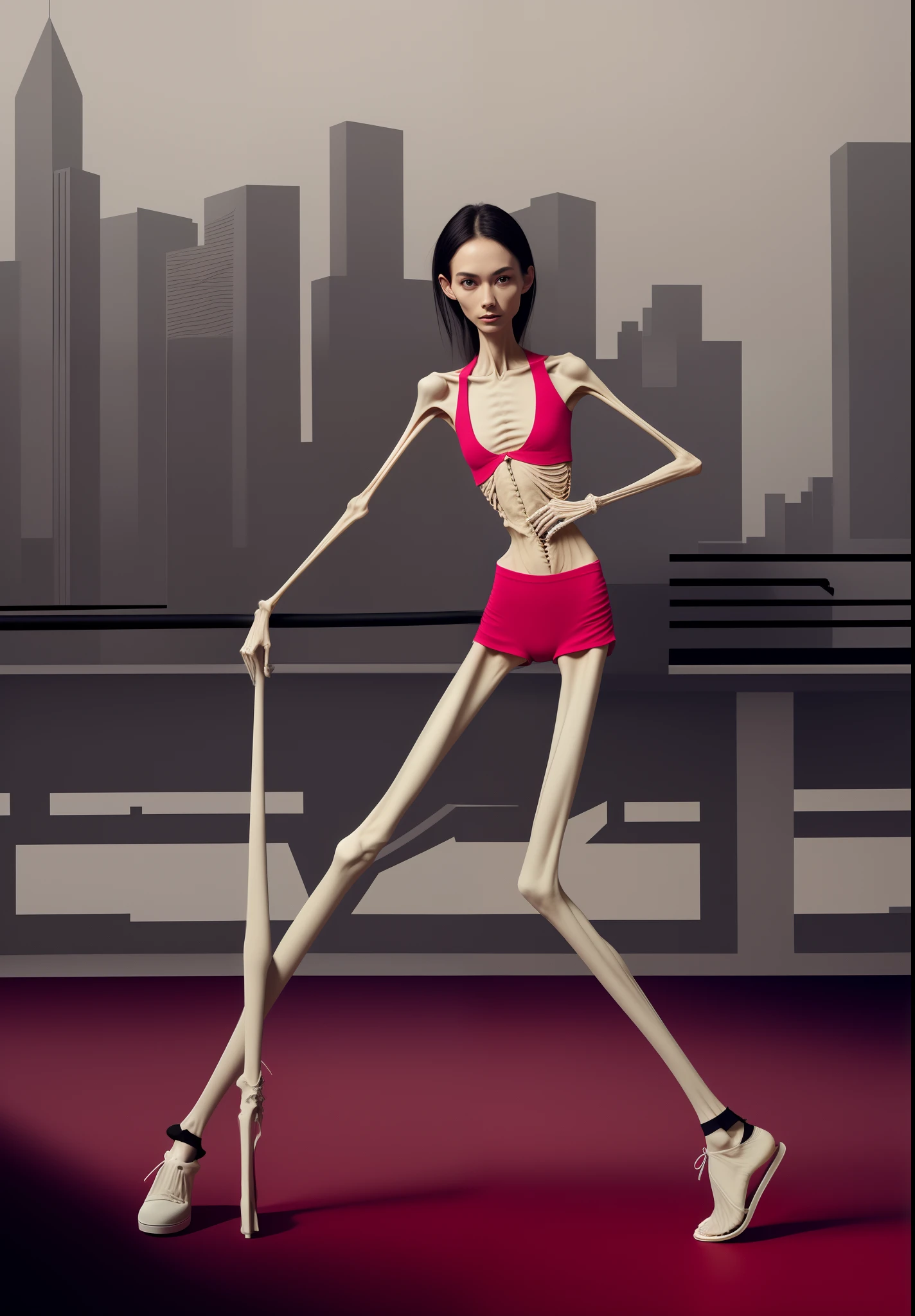 Emaciated figure，Slim waist，delicate leg，the ribs，pelvic bone，sternum，Sunken belly