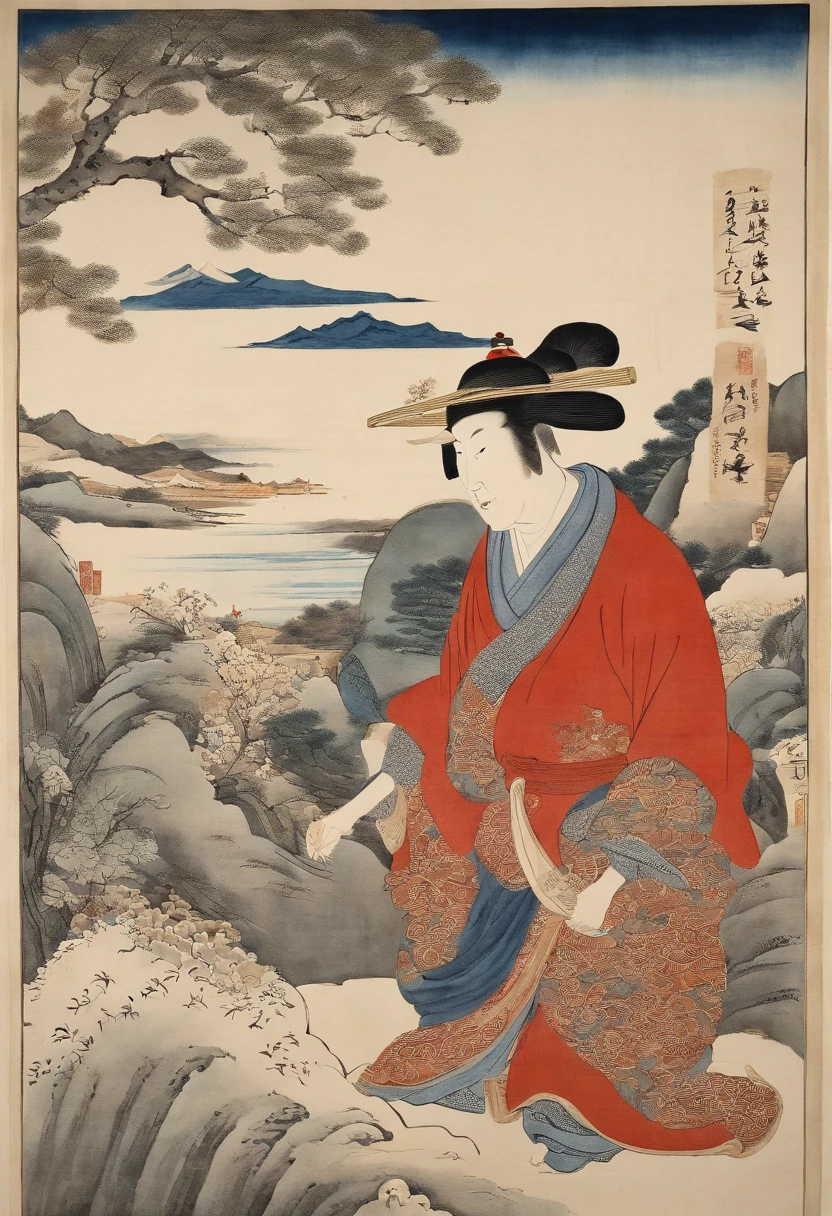 Best Quality, style of hokusai, ukiyoe painting, Oda Nobunaga,Hototogisu