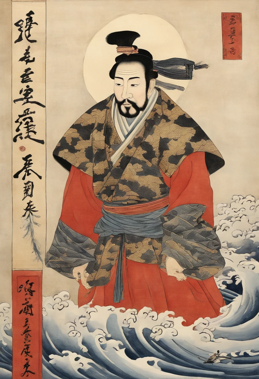 Best Quality, style of hokusai, ukiyoe painting, male people,Oda Nobunaga,Flying Hototogis