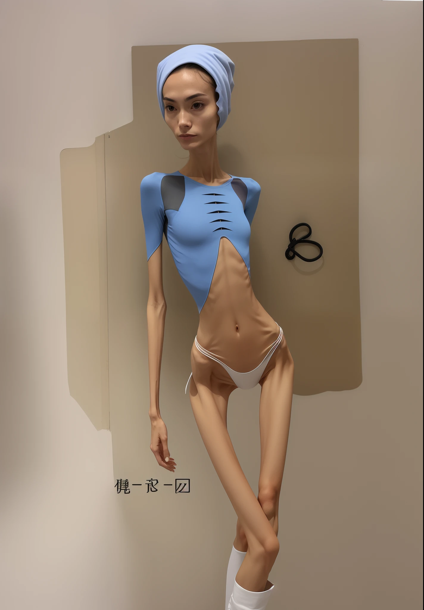 Emaciated body and hungry stomach，Very slim waist and legs，Thin figure，Sunken abdomen，tightsuit
