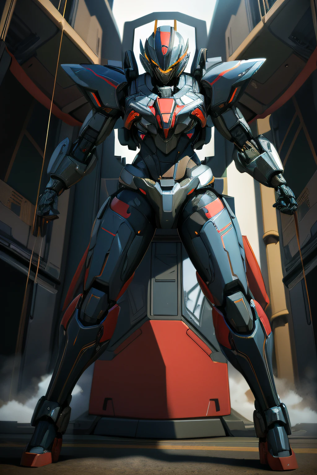 top-quality、masutepiece、4K、ighly detailed、A woman in a cyber suit riding a flying mecha almost collides with a high school boy