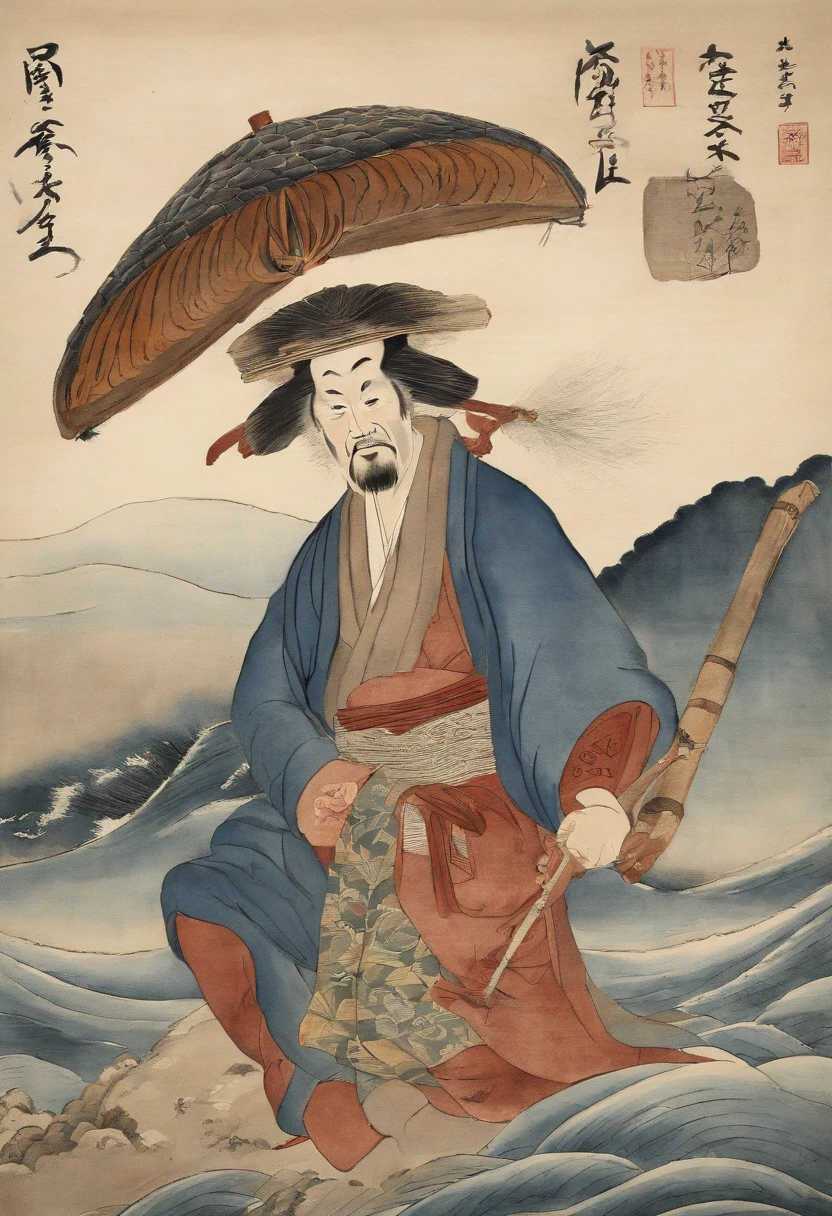 Best Quality, style of hokusai, ukiyoe painting, male people,Luffy,Kabuki Costume