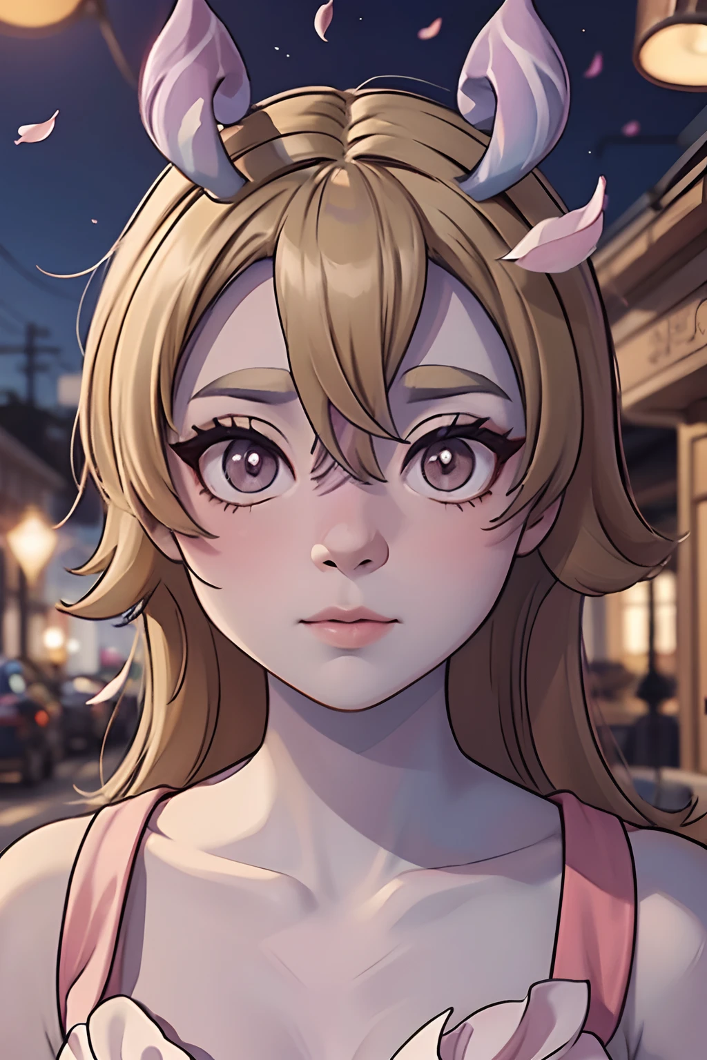 master part, best quality,, 1girl, (colorido),(olhos bonitos finamente detalhados e rosto detalhado),Cinematic lighting,tiro de busto,extremamente detalhado CG unidade 8k papel de parede,sozinho,sorrir,saia intrincada,((flying petal)),(Prado florido), heaven, Nublado_heaven, Building, luar, lua, Noite, (tema escuro:1.3), Luz, fantasia,