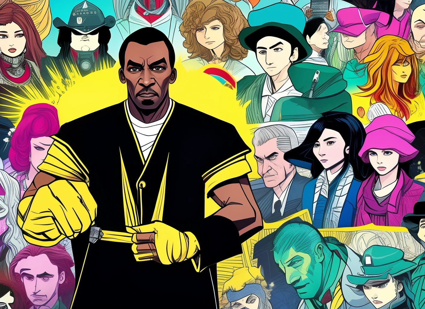 a close up of a dark skin person in a dark green shirt with black sleeves, chained belt, African American character in tekken, emerald green eyes, buzzcut hair, full body close-up shot, male character, single character full body, full body shot hyperdetailed, style of mirror\'s edge, kentaro miura style, full body render, daigo ikeno, highly detailed full body, full body portrait shot