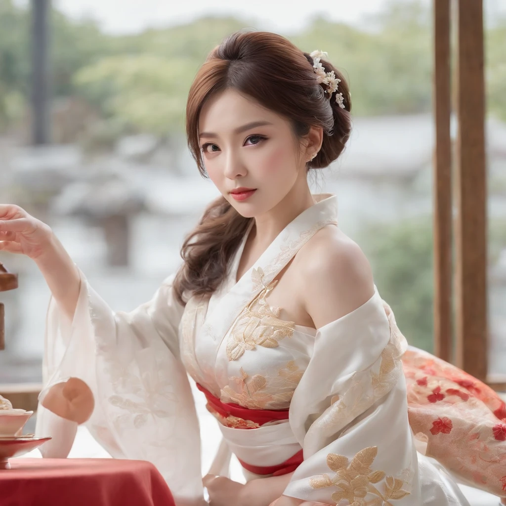 Courtesan and tea room:A courtesan performing the tea ceremony in a tea room。
Courtesan and the River:A courtesan standing gracefully by the river。