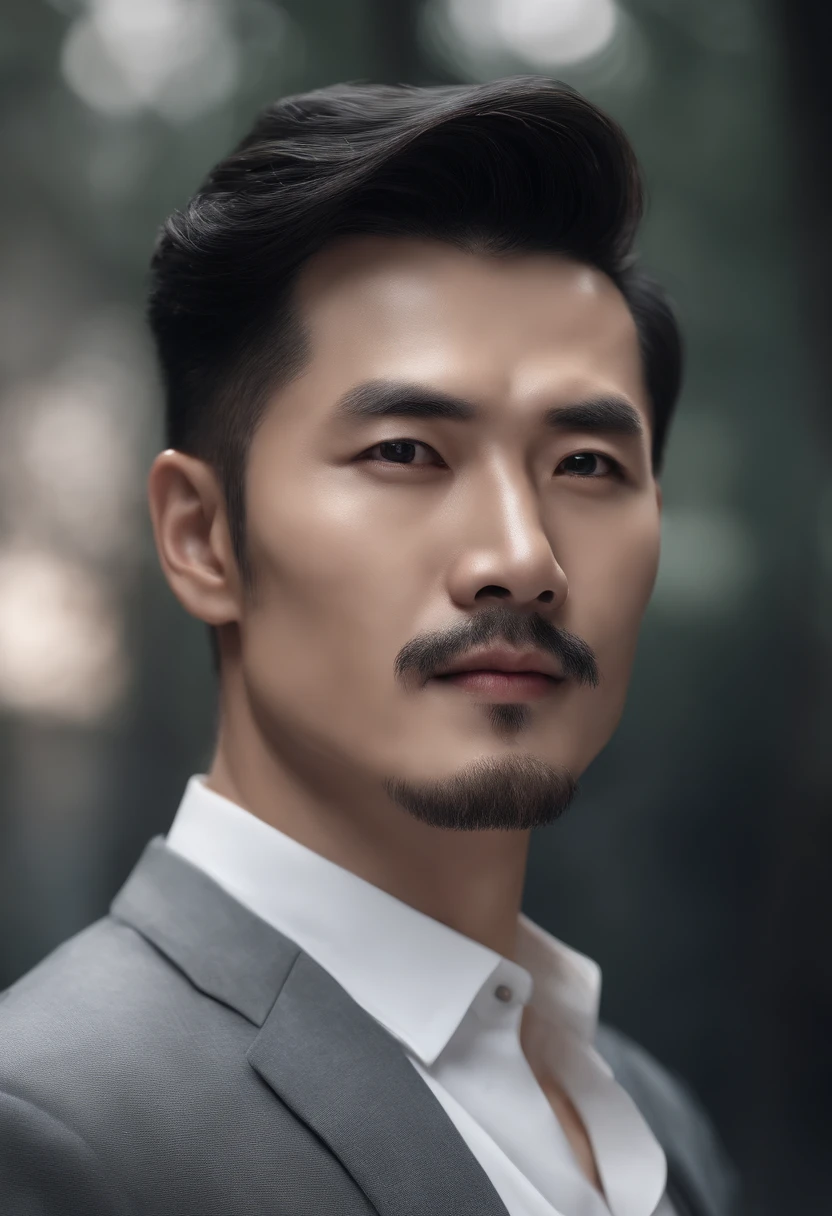 Chinese man in a white shirt, Best quality,4K,8K,Very attractive man with both hands,30 age old, Neat facial hair, adolable, Breathtaking, hentail realism, ultra-realistic image, Extreme oppression,Soft portrait shot 8 K, Very detailed portrait,, Hyper-realistic style, , Ultra-realistic portraits,Gray hair,Elegant suit, with her mouth open,