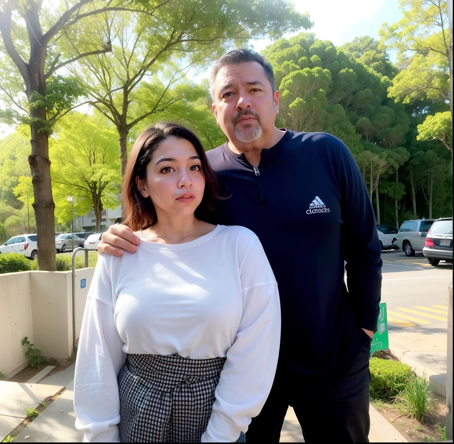 There's a man and a woman next to each other in a parking lot, belos arredores, Directed by: Alexander Brook, foto do perfil, Directed by: Nandor Soldier, Capturado no iPhone, tirada na hora dourada, andrea rocha, em frente a um fundo de floresta, por Aya Goda, foto descoberta, Directed by: Juan O'Gorman, imagem de perfil