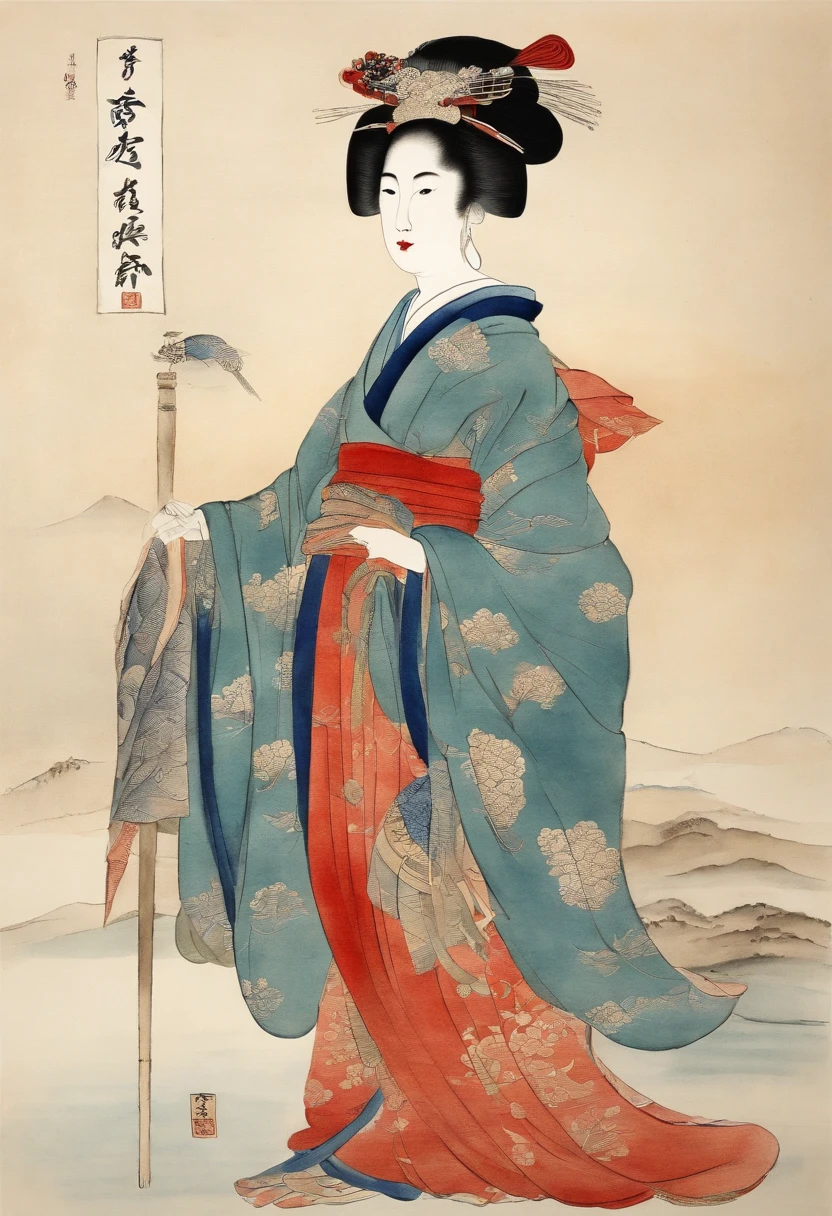 Best Quality, style of hokusai, ukiyoe painting, Oiran Woman,Loose costumes