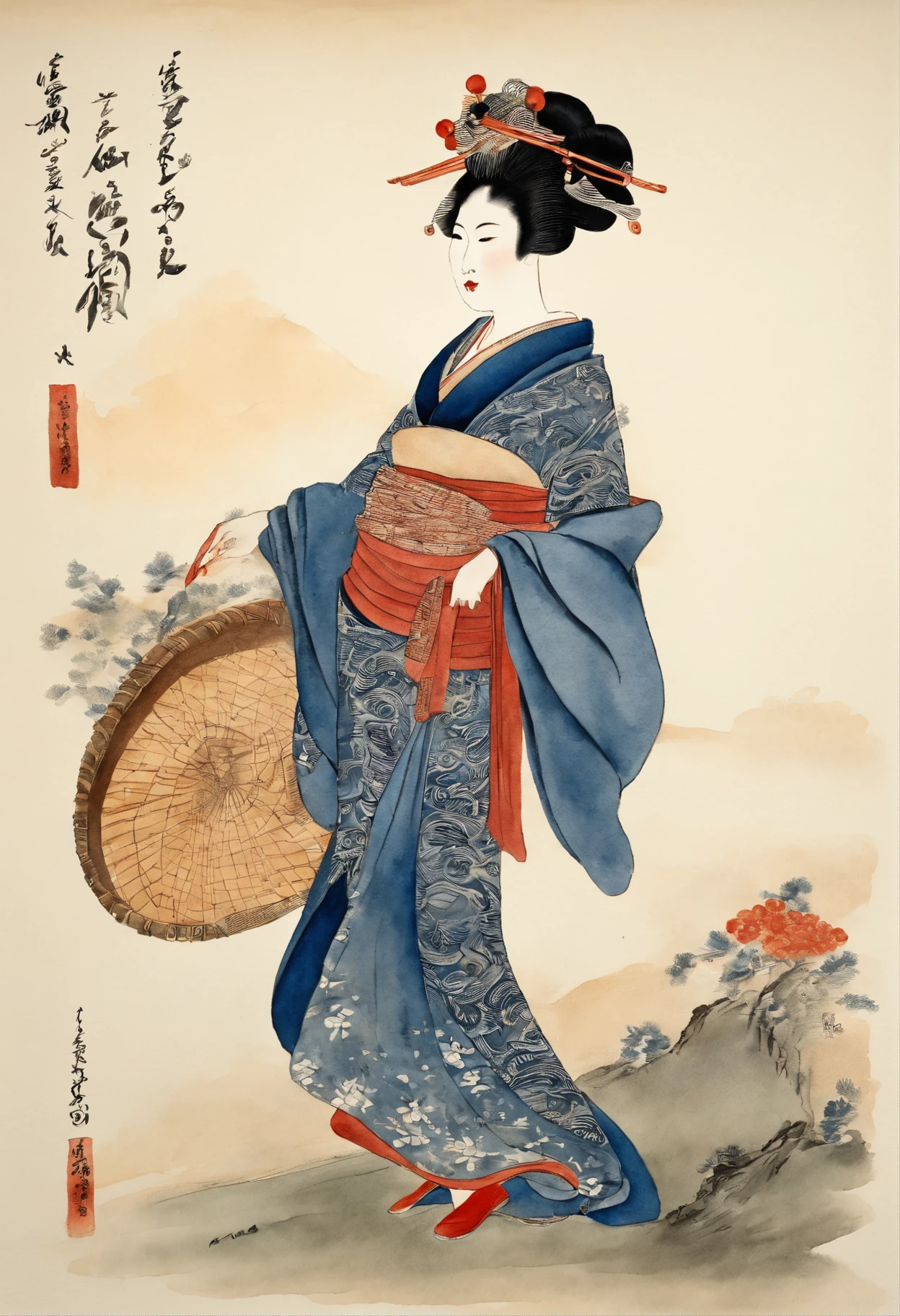 Best Quality, style of hokusai, ukiyoe painting, Oiran Woman,Loose costumes
