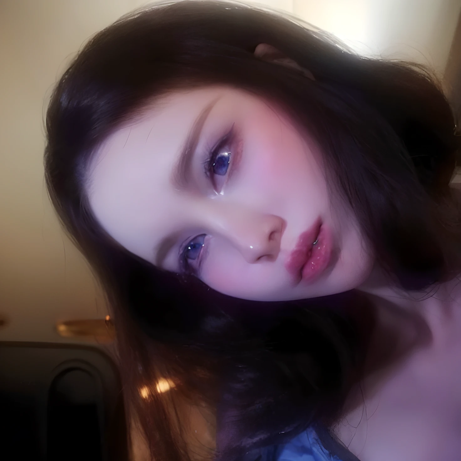 there is a woman with long hair and a blue dress, pale goth beauty, with pale skin, very very very pale white skin, pale skin and purple eyes, very very pale white skin, young beautiful amouranth, pale fair skin!!, pale porcelain white skin, extremely pale white skin, pale skin and dark eyes, amouranth, very very very pale skin