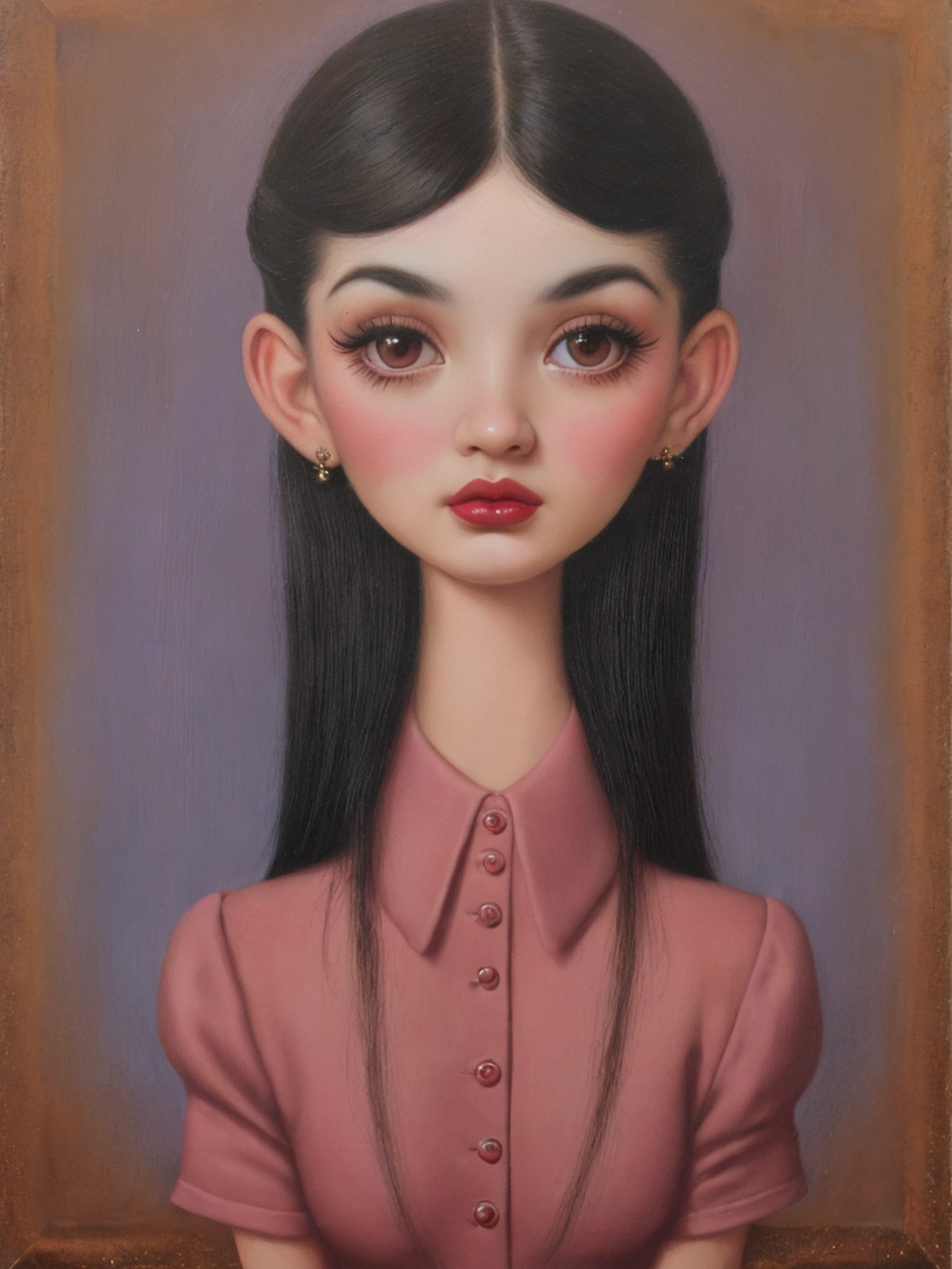 painting of an ugly woman with very thick and hairy eyebrows, Styled by Mark Ryden, naked