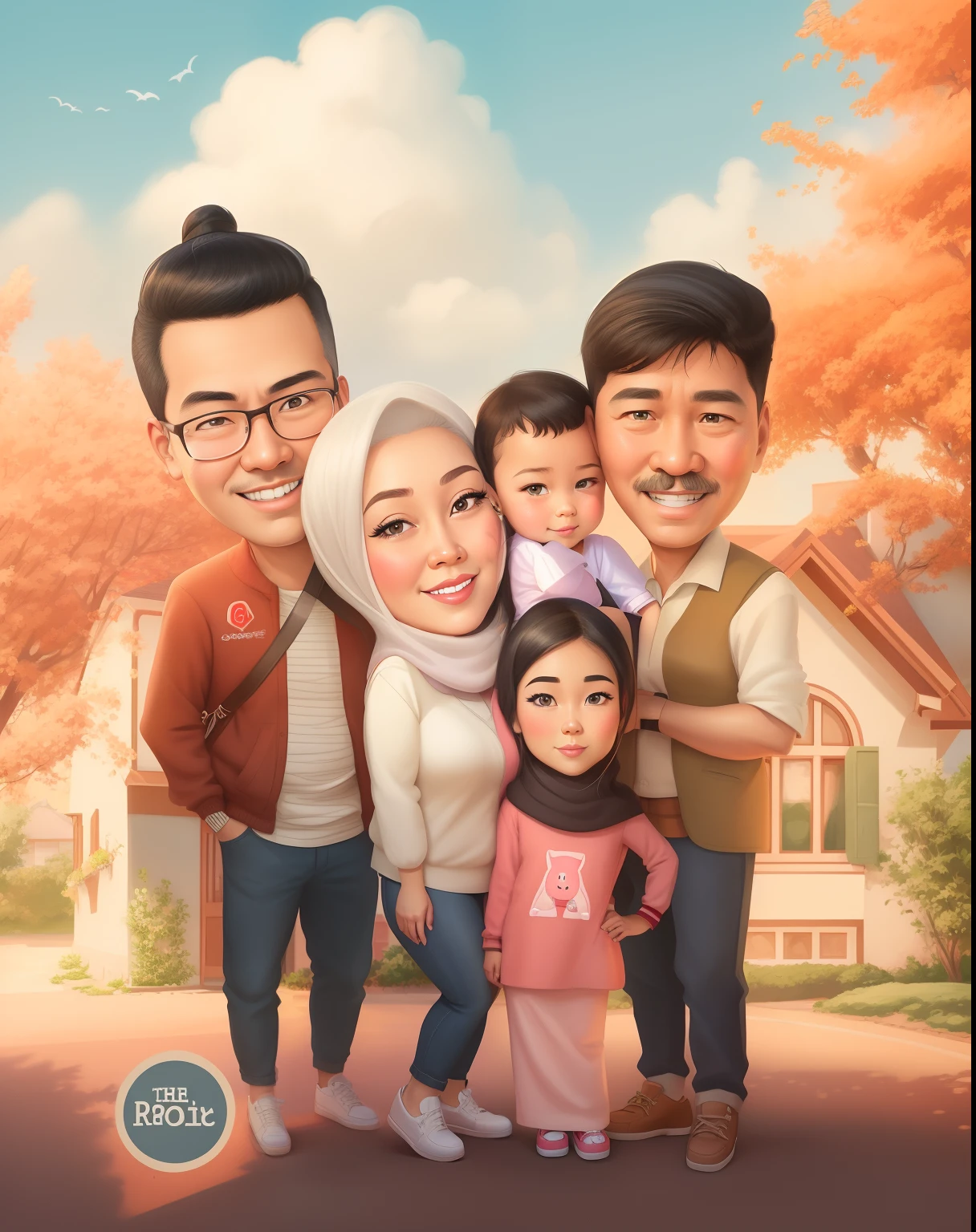 a cartoon picture of a family with a house in the background, in cartoon style, caricature style, realistic cartoon, happy family, caricature illustration, digital art cartoon, cartoon artstyle, an indonesian family portrait, realism artstyle, photorealistic!!!!!!! art style, cartoon art, style of cartoon, cartoon digital art, cartoon art style, digital cartoon painting art