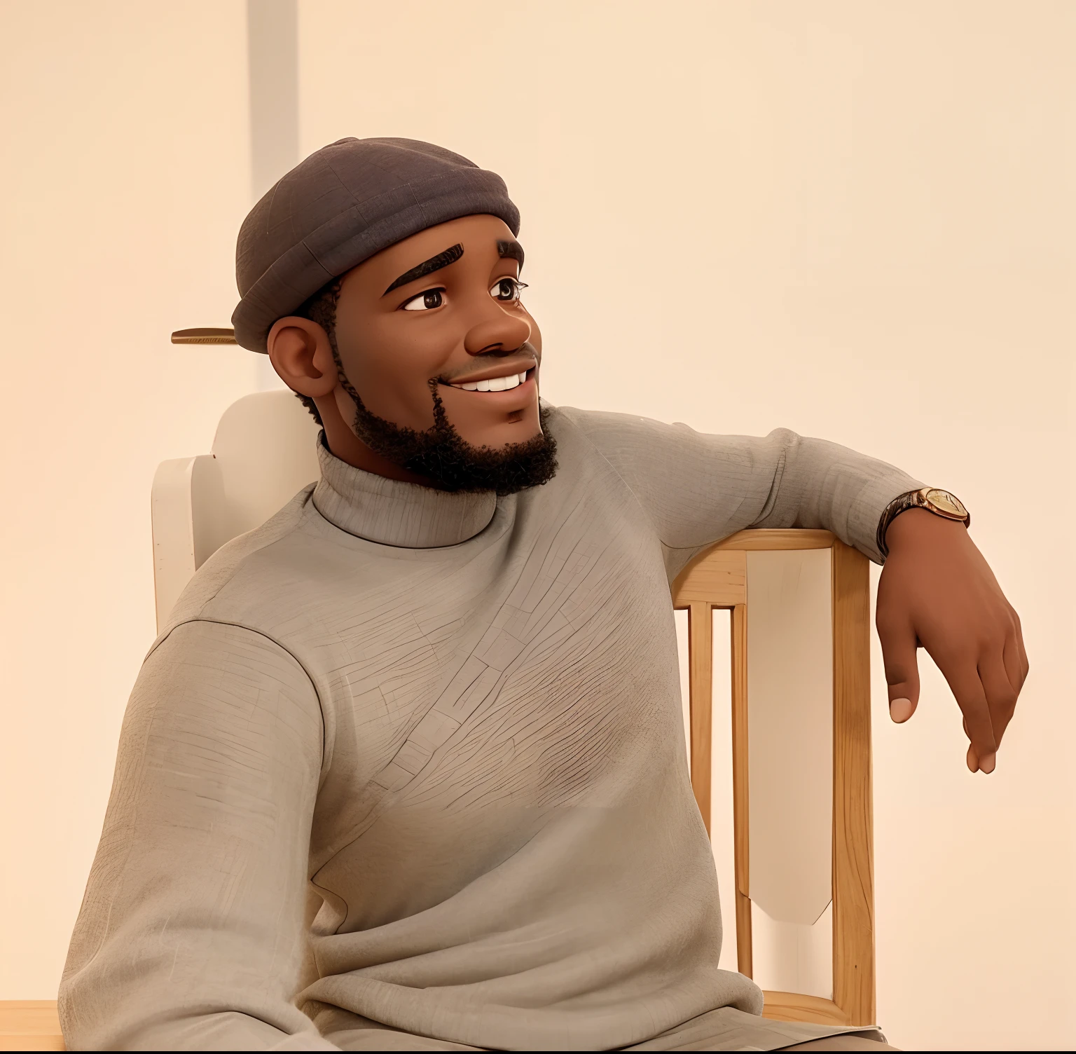 there is a man sitting on a chair with a hat on, taken in the early 2020s, godwin akpan, riyahd cassiem, meet the actor behind the scenes, adebanji alade, david uzochukwu, headshot profile picture, profile image, emmanuel shiru, handsome man, andy worhol, looking to his side