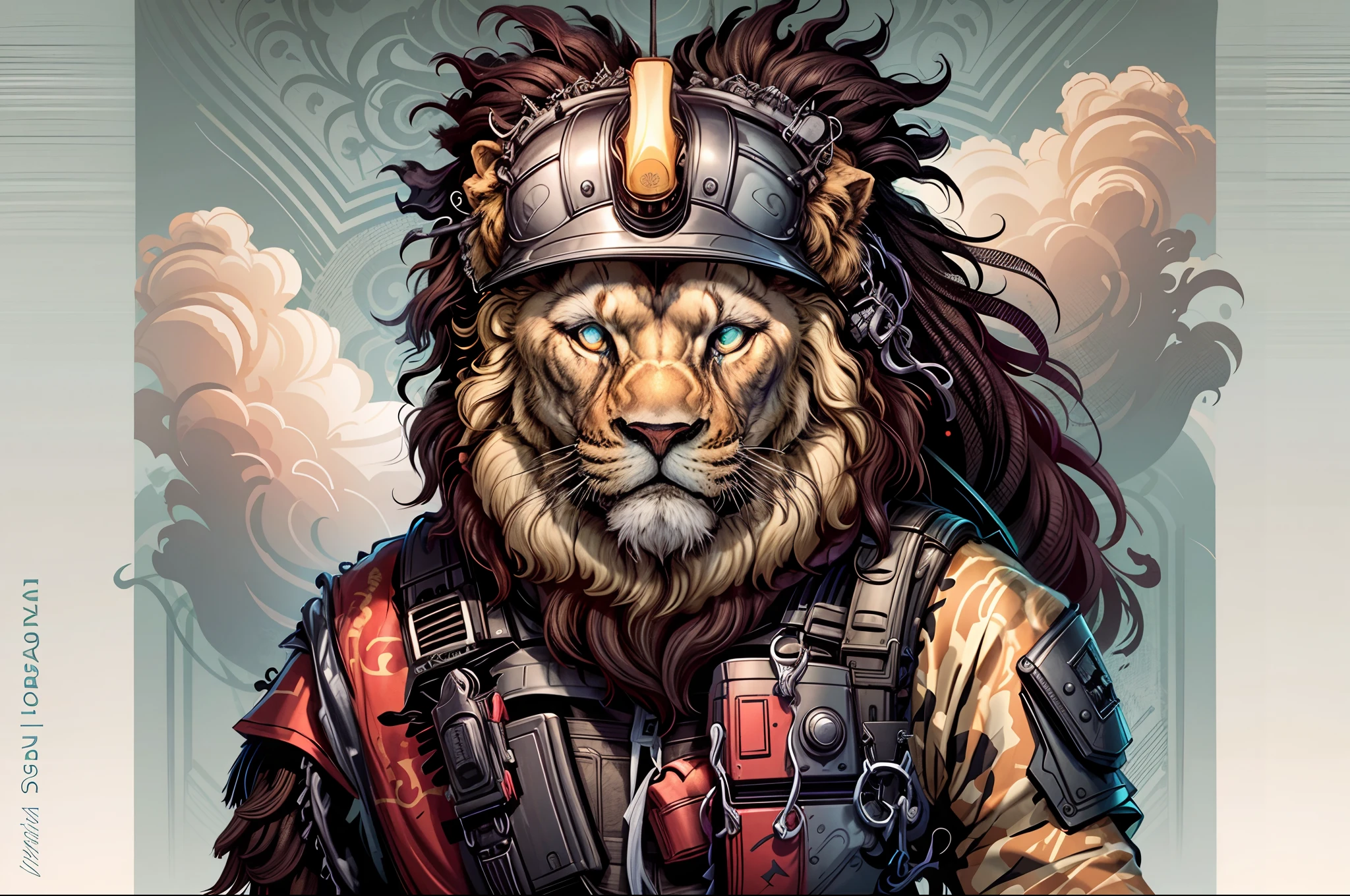 Lion in 0MIB style, illustrator, tmasterpiece, hiquality, 8K, hight resolution, higly detailed, ssmile