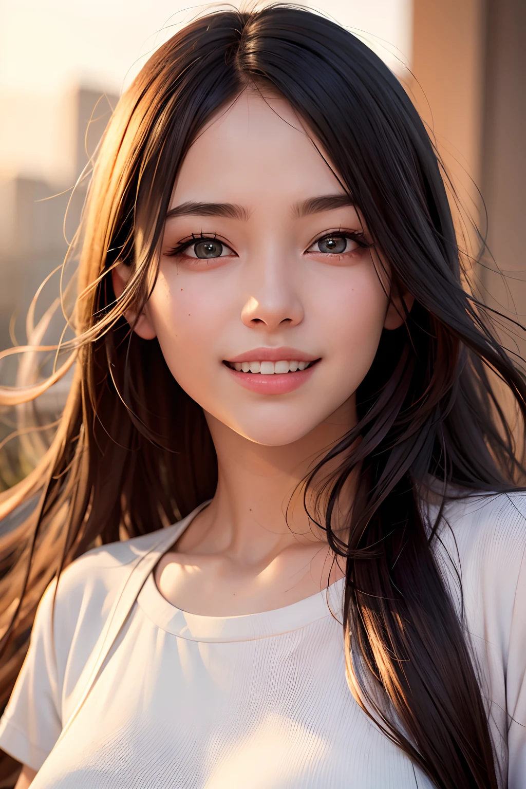 (8k, RAW photo, top quality, masterpiece: 1.2), (realistic, photorealistic: 1.37), ultra detail, ultra high resolution, one girl, beholder, beautiful detailed face, smile, constriction, (slim waist): 1.3), school uniform, beautiful detailed skin, skin texture, floating hair, professional lighting,