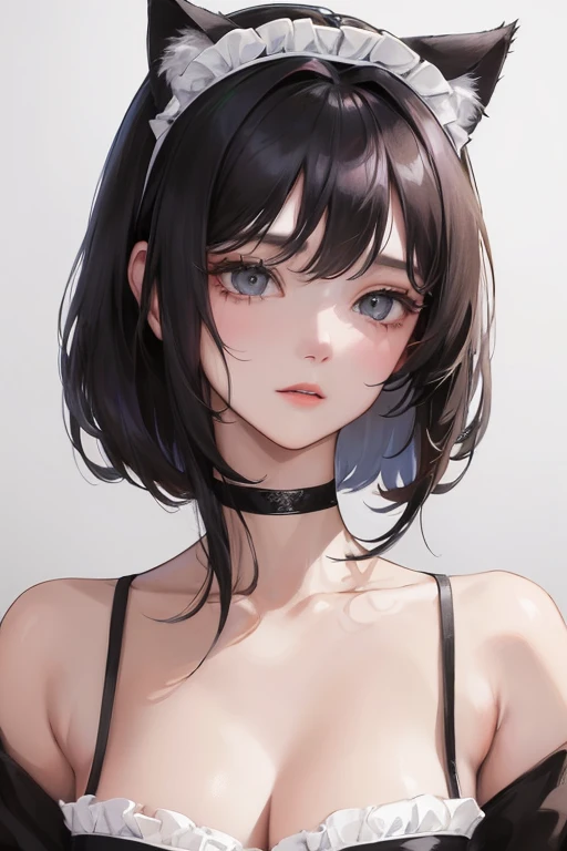 (Top resolution、Distinct_image)top-quality、femele、​masterpiece、ighly detailed、Semi-realistic、Black short hair、Dark hair、grey  eyes、bangss、21years old、Mature、年轻、Exquisite facial features、Facial features,bikini of