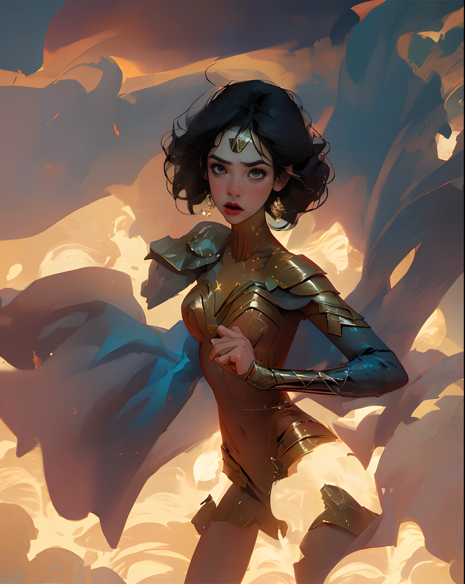 Crie uma imagem da mulher maravilha gal gadot lutando formosa
