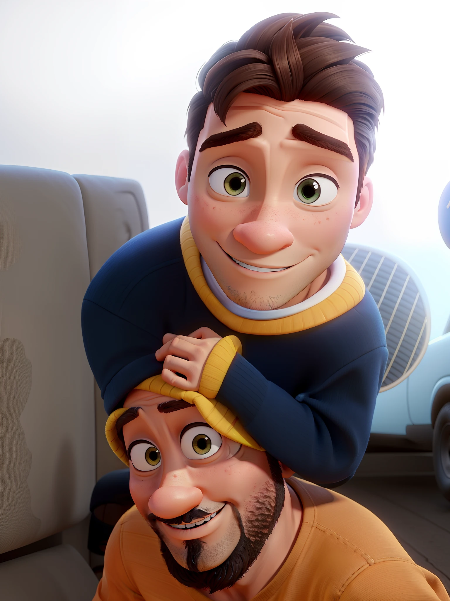 Homem com olhos castanhos, estilo capa de filme Pixar, boa qualidade, melhor qualidade