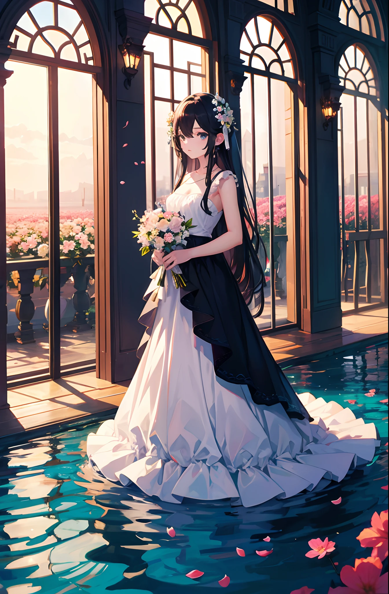 flower  sea，evening light，Black eyes
