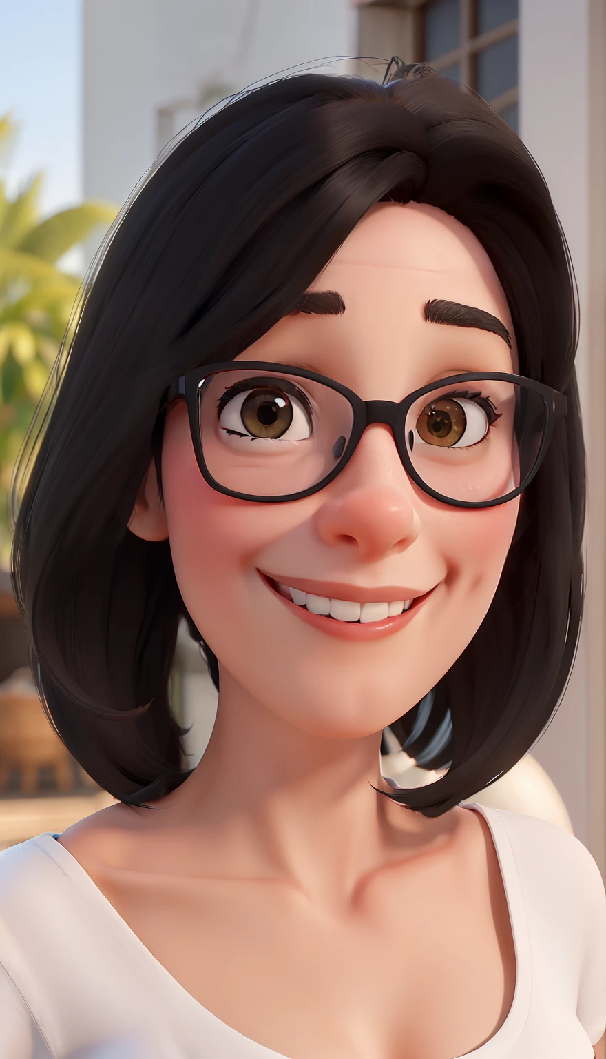 obra-prima, de melhor qualidade, Shoulder-length black haired lady wearing glasses and wearing a white t-shirt