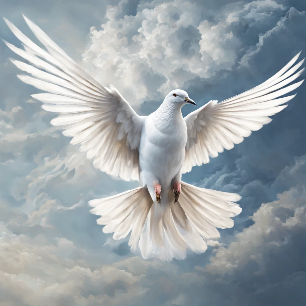 A Hyper-Realistic Soar with  a white dove a remarkable artwork that depicts an abstract portrayal of a dove taking to the skies. With a captivating fractal twist, this piece transcends reality while maintaining intense vividness and impeccable details. The dove's wings blend harmoniously with intricate fibonacci fractal patterns, creating a breathtaking fusion of art and nature. The luminesance evoke a sense of motion and freedom as the hyper-realistic rendering captures every feather and movement with striking precision. Prepare to be swept away on an awe-inspiring journey as you witness the union of abstraction, realism, and the spirit of this extraordinary bird.