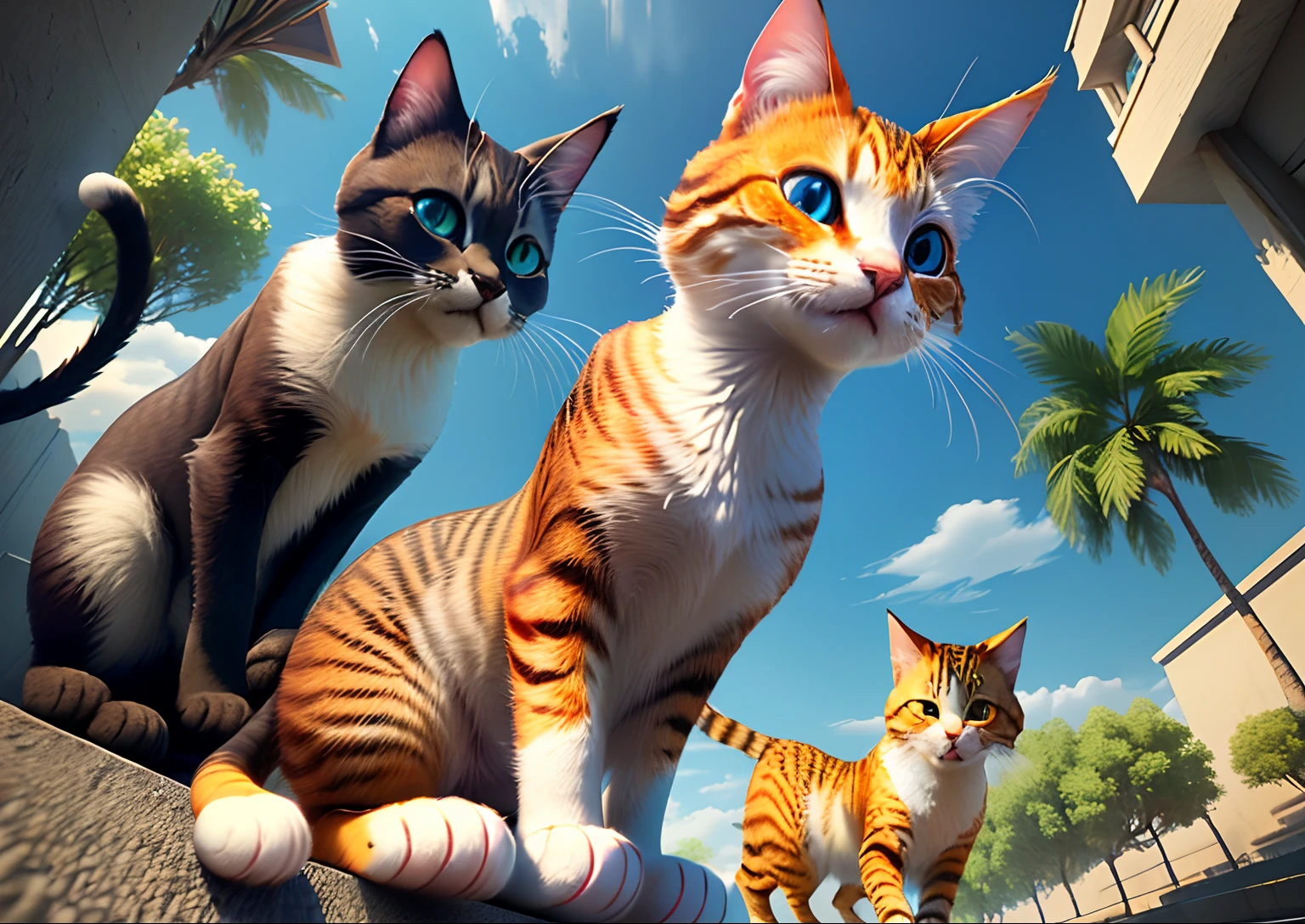 3d Animation, 2 niedliche katzen die mit einander spielen