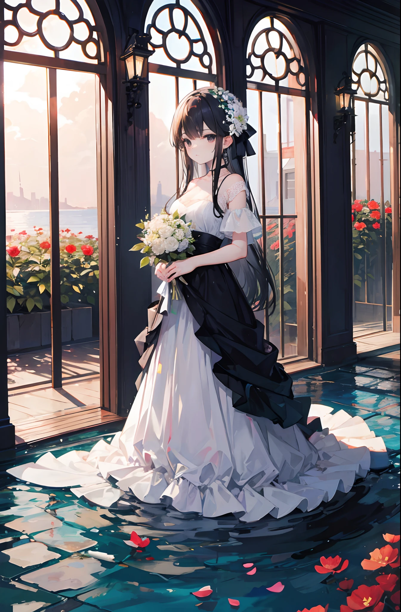 flower sea,evening light,Black eyes