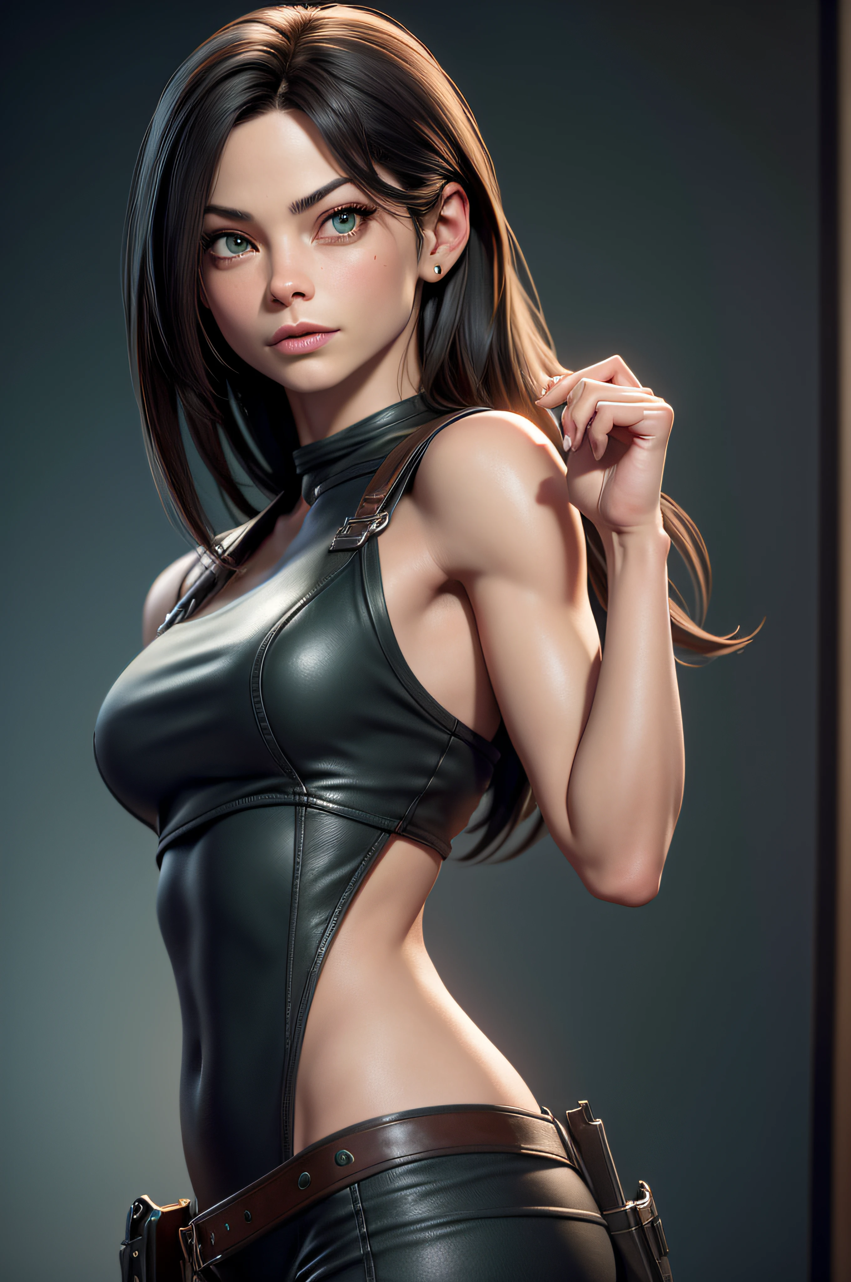 Kristin Kreuk with green eyes as Tifa Lockhart, (texture de la peau:1.1), (high detail face:1.1), highly detailed body, Detailed Eyes, highly detailed clothes, (tmasterpiece), (Realstic), ultra high def, 4K, ultra highres, photo par Arny Freytag