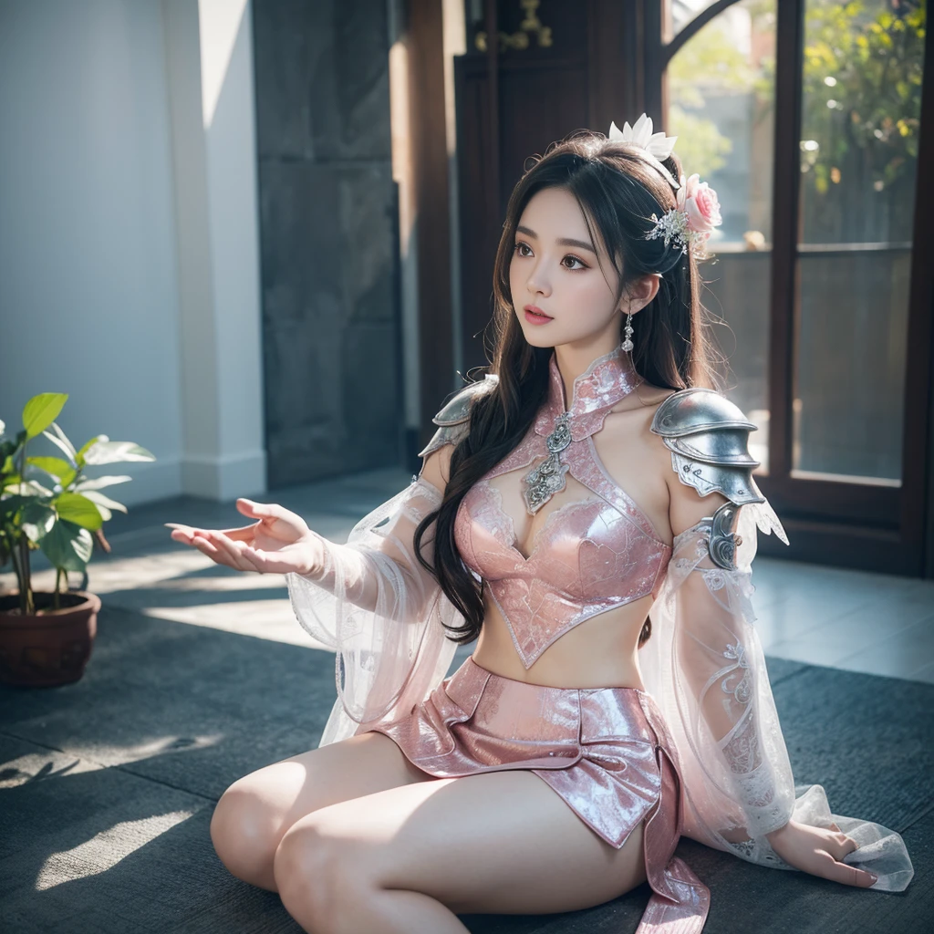 Nancy Jewel McDonie naked woman in a white gold and pink lotus lace armor skirt, chengwei pan on artstation, by Yang J, detailed fantasy art, stunning character art, fanart best artstation, epic exquisite character art, beautiful armor, extremely detailed artgerm, detailed digital anime art, artgerm on artstation pixiv, armor girl, cleavage huge breasts:1.5, breast out, breast cum, belly cum, spread legs, spread pussy, show dark hairy pussy, smile, cute chubby