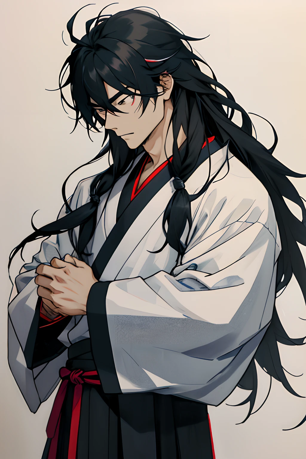 A attractive Japanese man in his early twenties who is the heir of the tittle lord. (Any color) long hair wearing traditional attire, with a casual and chilly sight, looks tough with faint markings as if beaten virtually daily. No one adores him and he is abused, but he is unsettling yet has a calm demeanor.