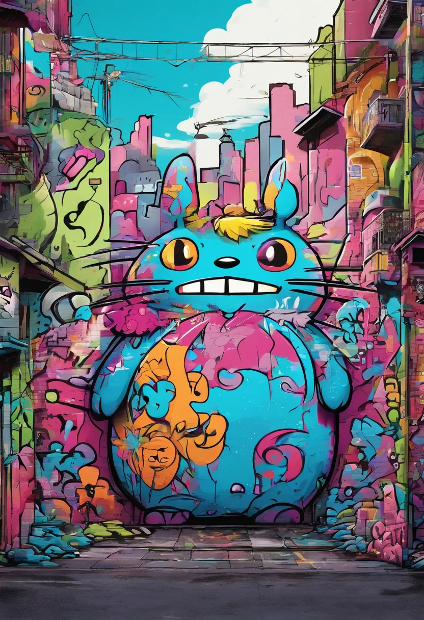 prompt: graffiti, Monstres, Full image, High Resolution, High Contrast Totoro Neon