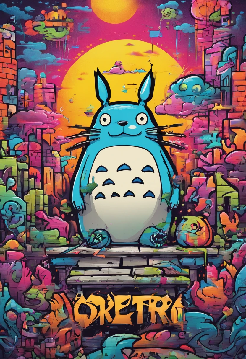 prompt: graffiti, Monstres, Full image, High Resolution, High Contrast Totoro Neon