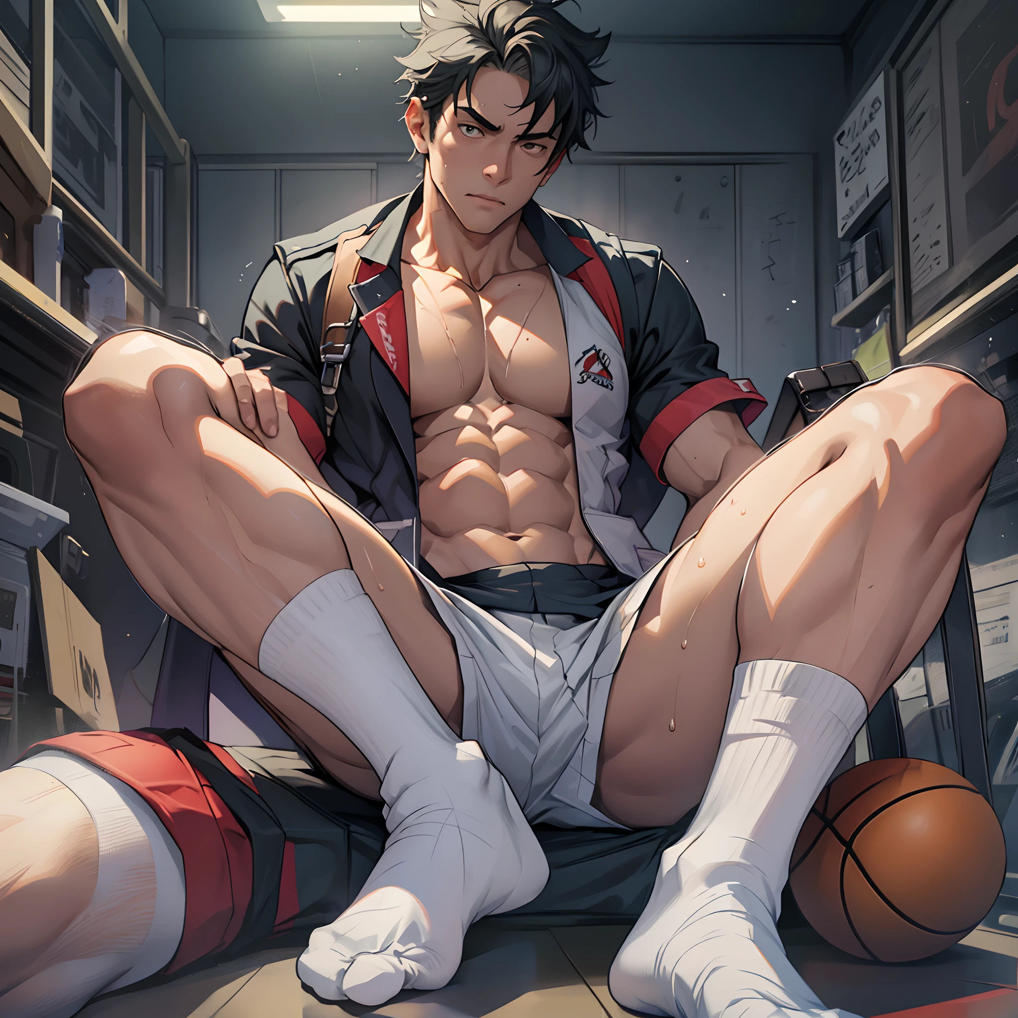 Libido boy,Tong,large pecs,Big bag,Half recumbent,CG sense,POV perspective,spread their legs,Dark atmosphere,8K,Cinematic lighting effects,Textured skin,best qualtiy,Storytelling images,Storytelling images,dynamic blur,actionpose,Elevation viewing angle,Physical Education Student,basketball suit,vests,Classroom,with brown skin,Serious expressions,Hot gas,Keep one's mouth shut,Abs,full bodyesbian,solo person,Bare legged,Foot odor,dermatophytosis,white short socks,Sitting down,Undress,Take off your pants ,Sweat ran down