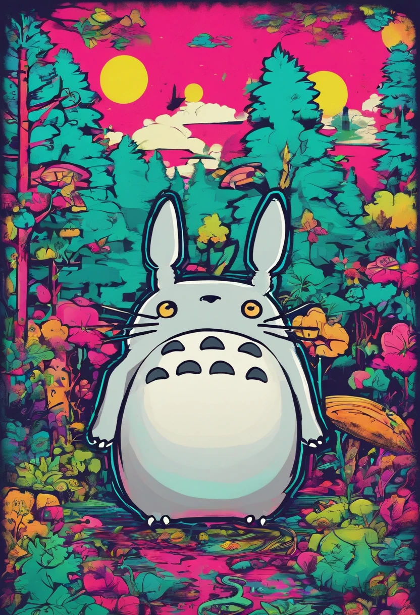 prompt: graffiti, Monstres, Full image, High Resolution High Contrast Totoro Neon Japanese Forest Decor