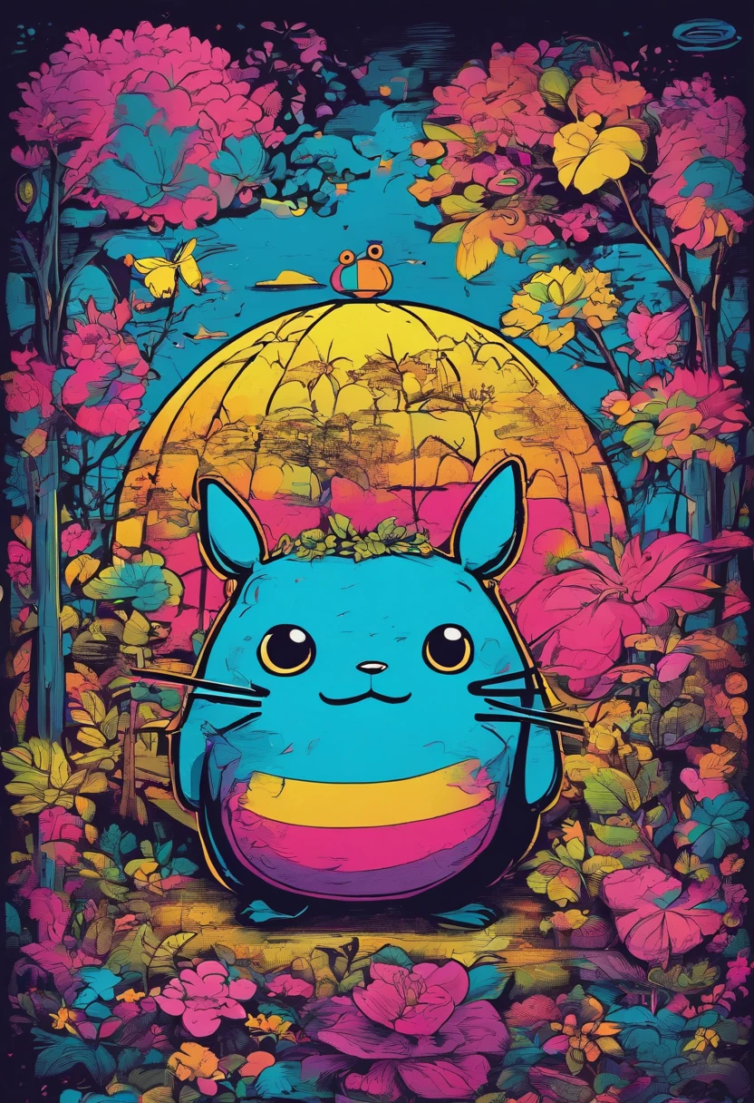 prompt: graffiti, Monstres, Full image, High Resolution High Contrast Totoro Neon Japanese Forest Decor