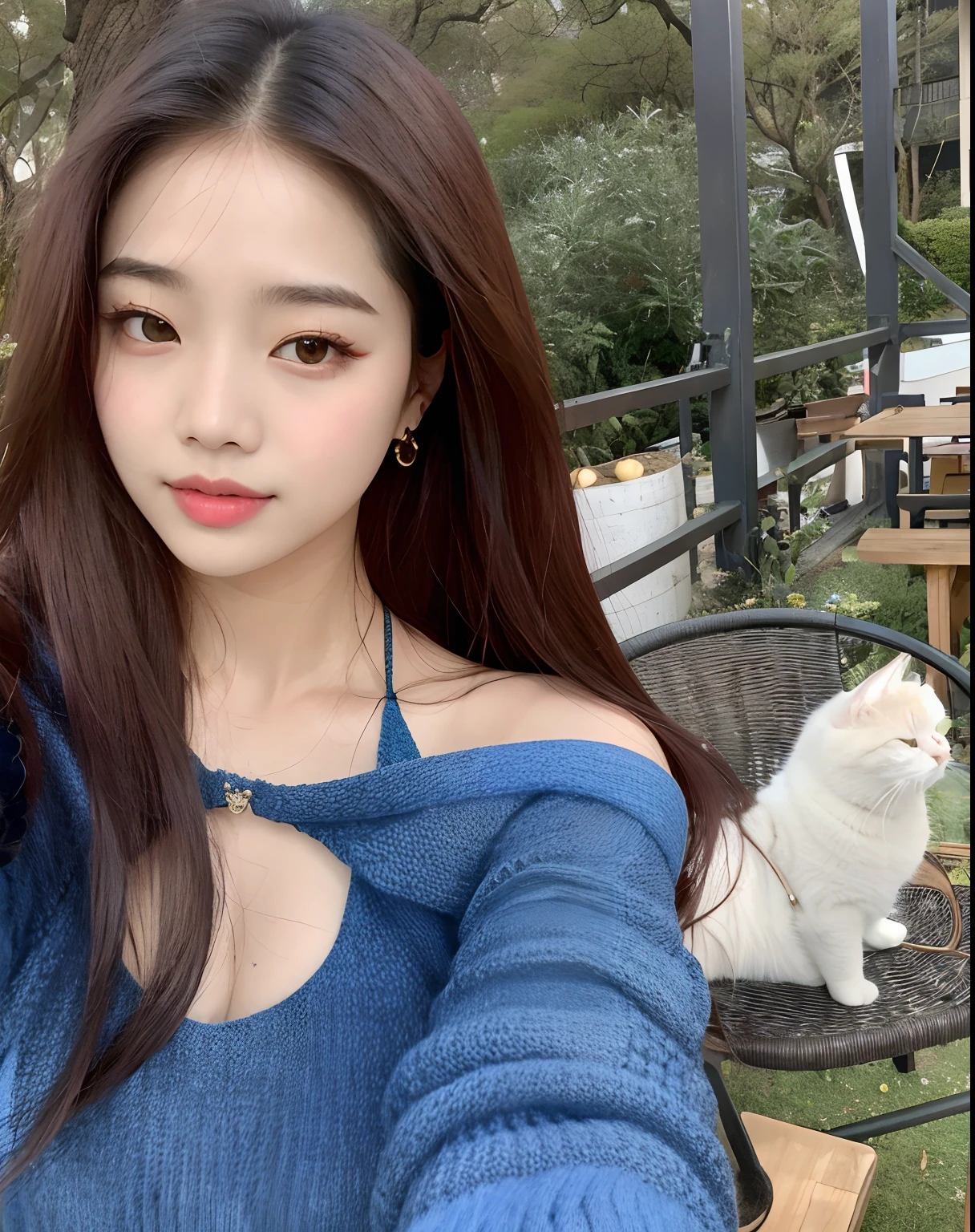 Araffed woman in blue sweater taking a selfie with a white cat, dilraba dilmurat, linda mulher coreana jovem, Heonhwa Choe, Mulher sul-coreana bonita, Lalisa Manobal, tzuyu de duas vezes, Jaeyeon Nam, Ulzzang, mulher coreana jovem bonita, Jinyoung Canela, jennie blackpink, Wenfei Ye