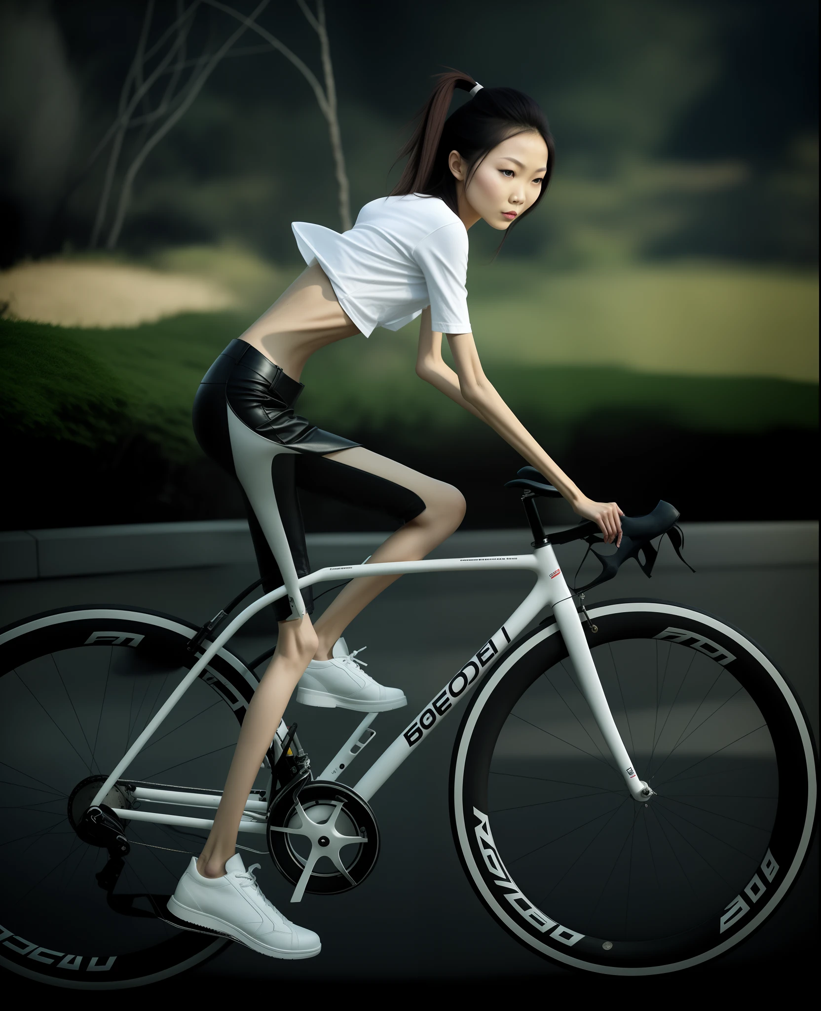 Emaciated body and hungry stomach,Very slim waist and legs,Thin figure,Sunken abdomen,Excessive weight loss,leather pant
