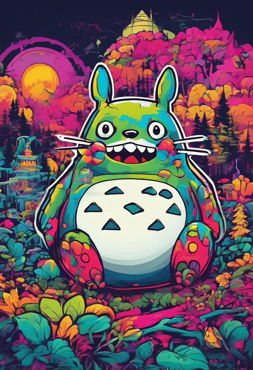 prompt: graffiti, Monstres, Full image, High Resolution High Contrast Totoro Neon Japanese Forest Decor