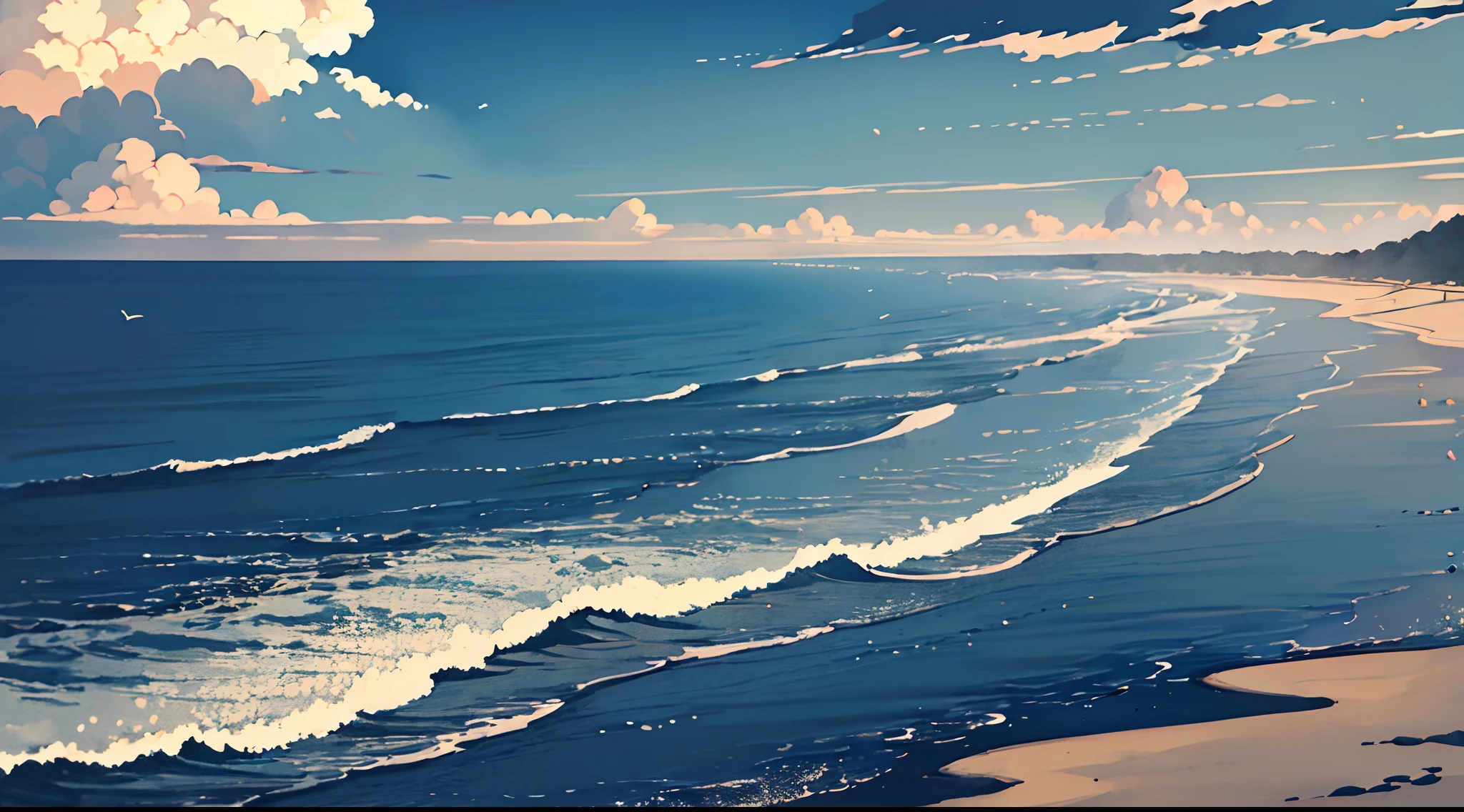 Nostalgic landscapes,night sea,masterpiece, hightquality, stele,deep in the night, Magnificent sea, Beautiful sea