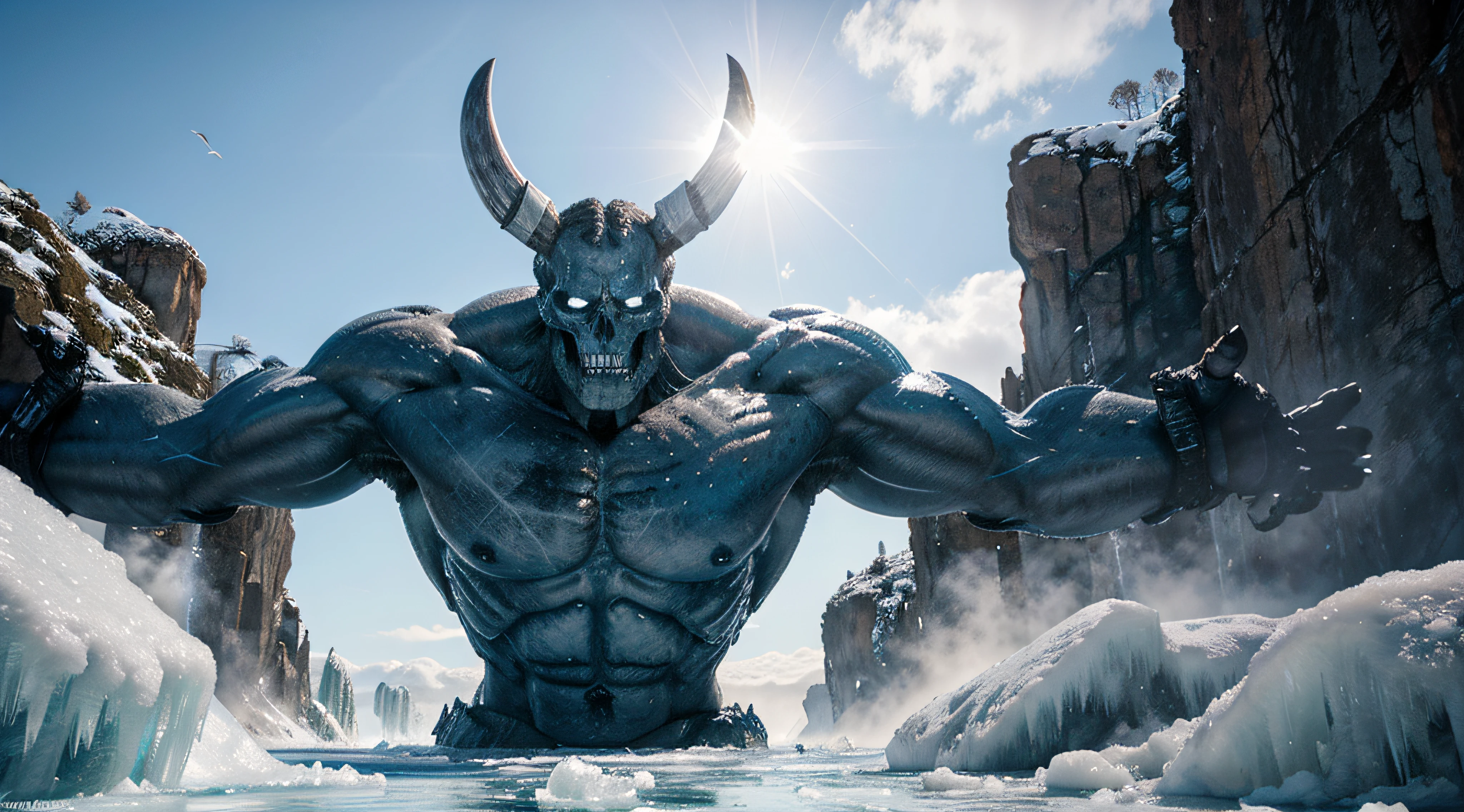 Hercules faces Titans of giant monsters representing the natural elements of the Earth. The Ice Titan: Its appearance looks so much like a skeleton.