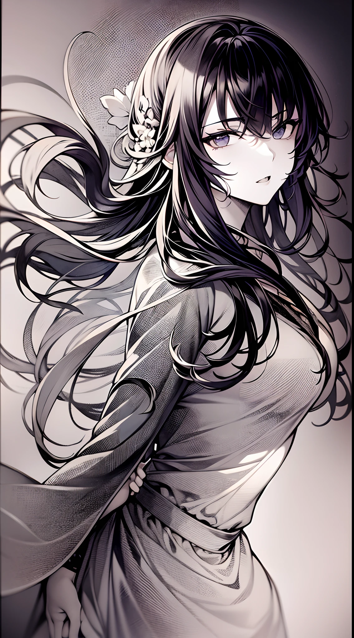 Chinese ink style,ink and watercolor painting,water ink,ink,Smudge,swordsmen,Woman,White voluminous robes,long sword,long whitr hair,(((Blue-purple lot))),((peony flowers a lot)),((vine)),((leafs)),((complex picture)),(((Meticulous portrayal))),(((Delicate face))),Brilliant colors,(((Super fine hair drawn))),((High definition of hair)), (((super-fine))), style of anime, lightand shade contrast, depth of fields, The light from the back window is backlighted, Full body like,motion video, stereoscopic perspective, tmasterpiece,(( super detailing)), high detal, high qulity, 4K, best qualtiy, A high resolution,(((ink wash style))