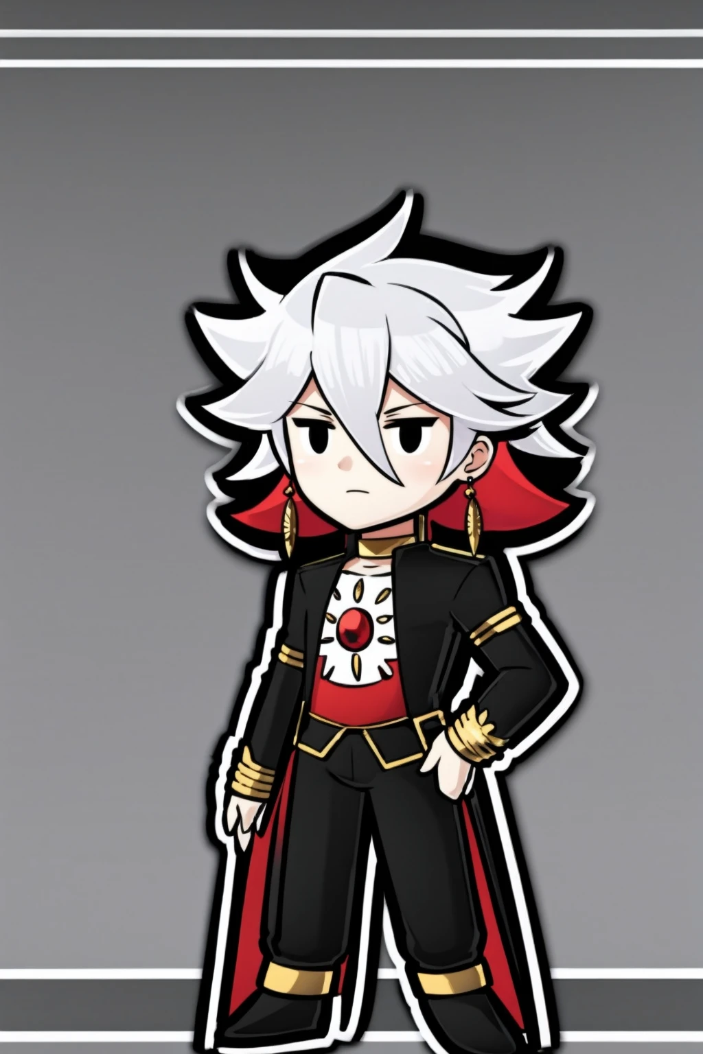 karna fgo-chibi,full body,standing, silver hair