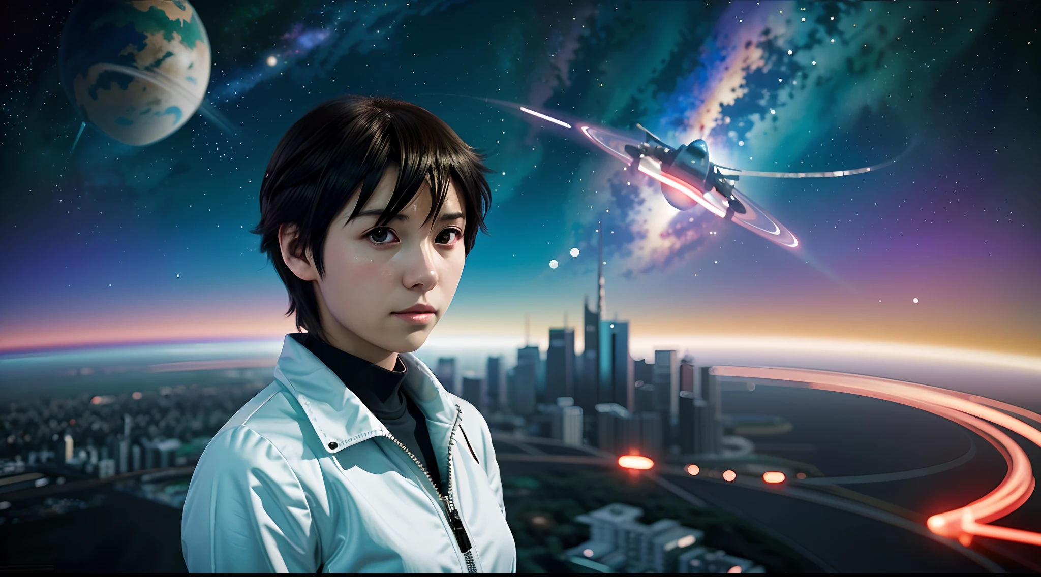 Anime Girl in space with text stop overthiking, dreamy psychedelic anime, esmagador, Elogio Artstyle, aesthetic award winning anime, Arte no estilo de Guweiz, arte em alta de anime, Transbordando, portrait anime space cadet girl, anime asthetic, anime inspiration, Arrogante, pixiv trending, anime aesthetic, ( ( Makoto Shinkai ) )