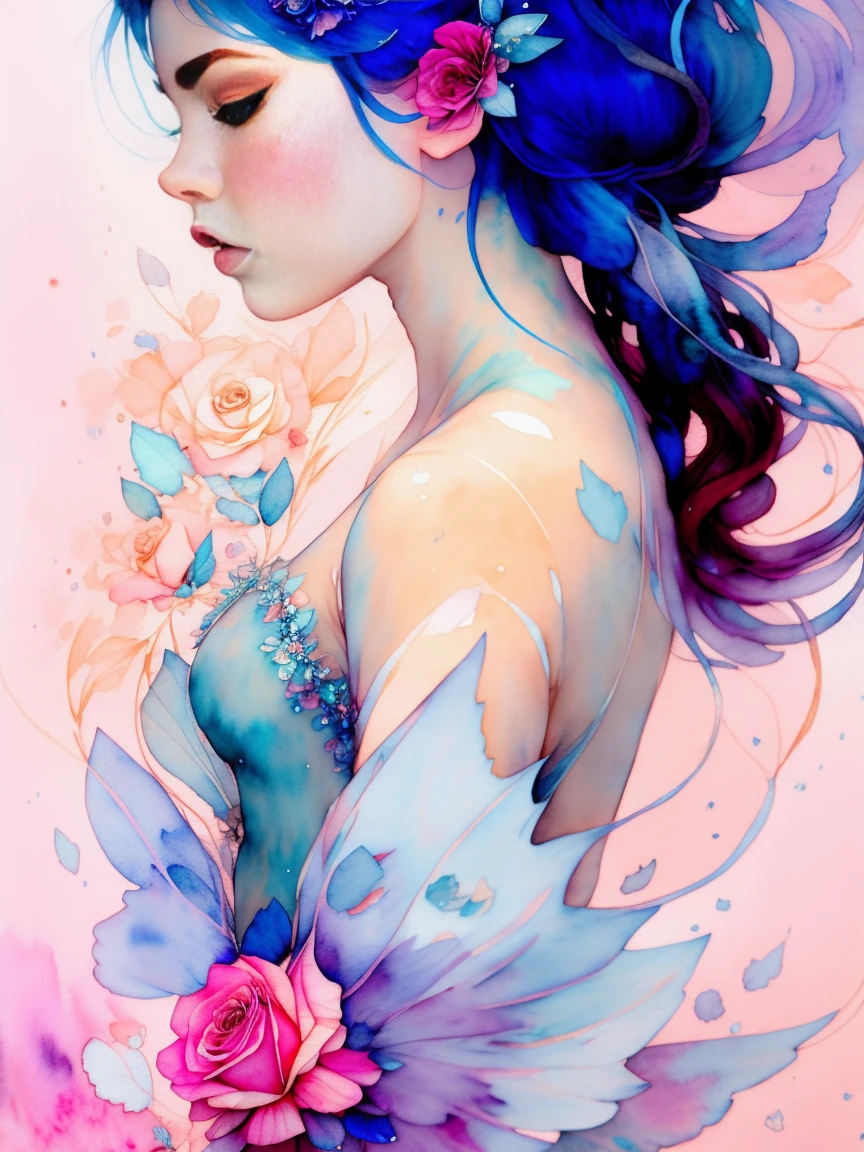 The big blue fairy🦋🦋🦋🦋 rose ,wtrcolor style, (rose) digital art, official art, blown by the wind, masterpiece, beautiful, ((watercolor)), paint splatter, intricate detail. Great detail, [dripping:0.7], Trending on Artstation, Rachel Walker