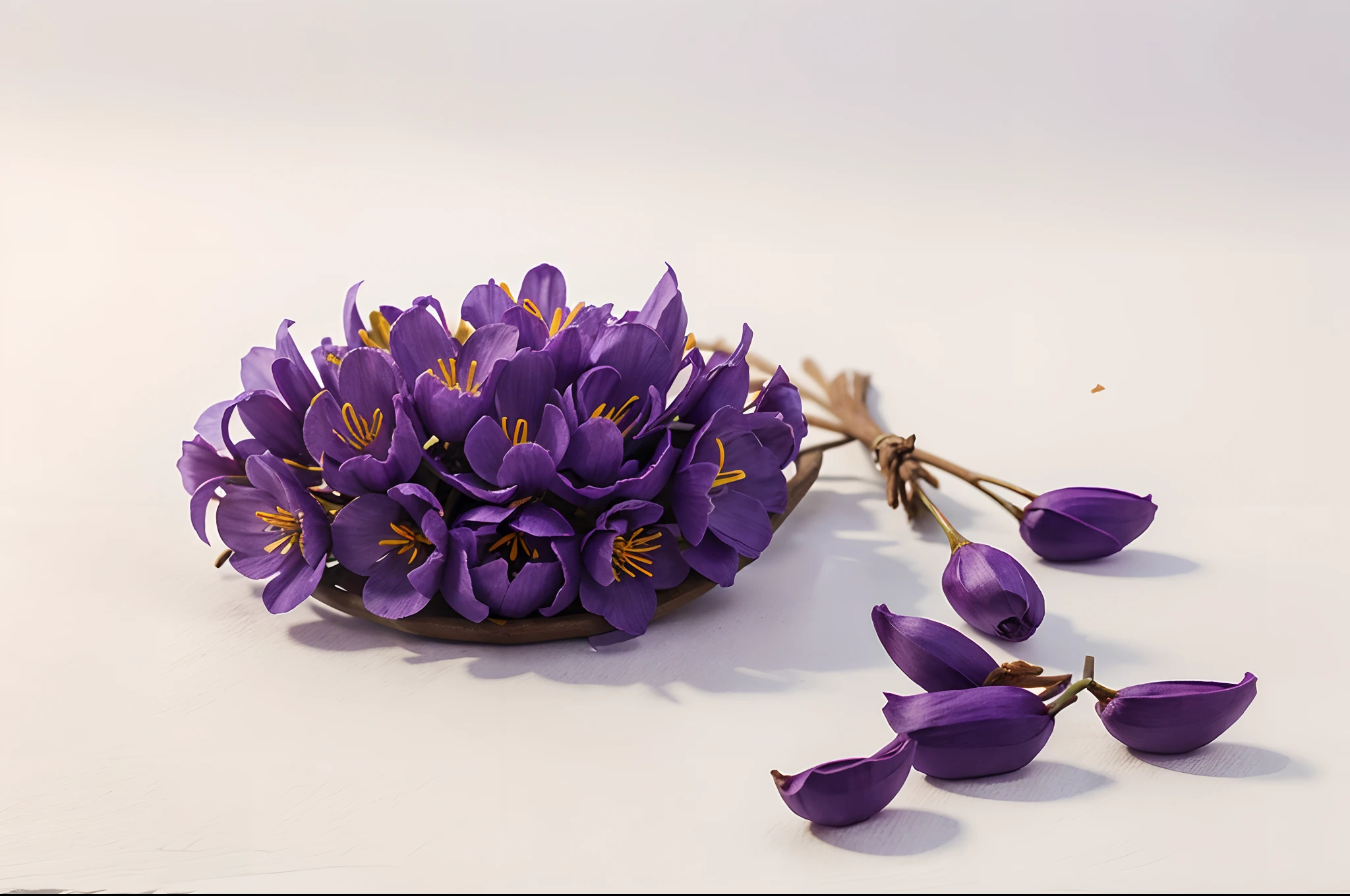 saffron flowers on a white background, purple color, excellent quality